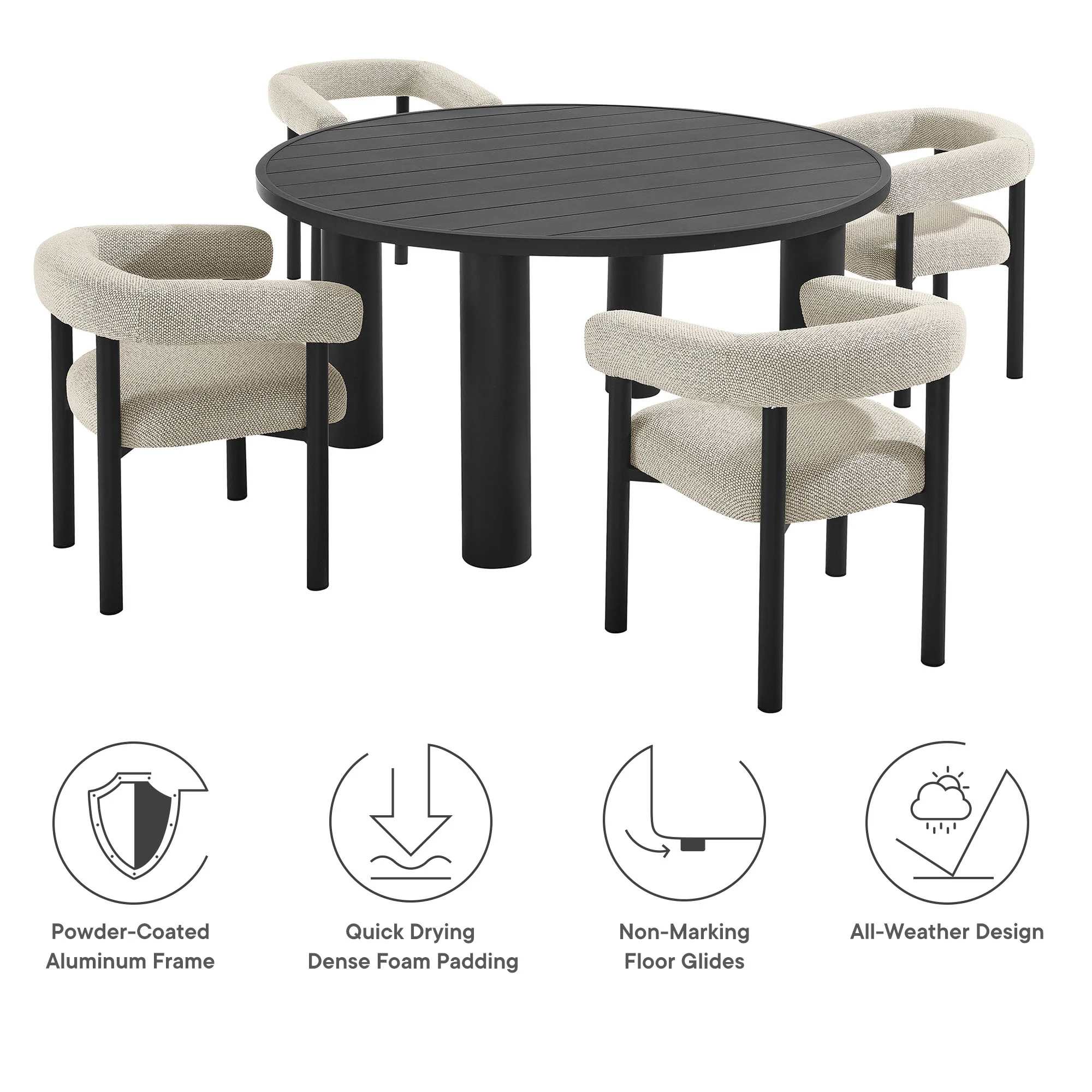 Nautica 5-Piece Round Outdoor Patio Aluminum Dining Table and Chairs Set by Modway - Image 19