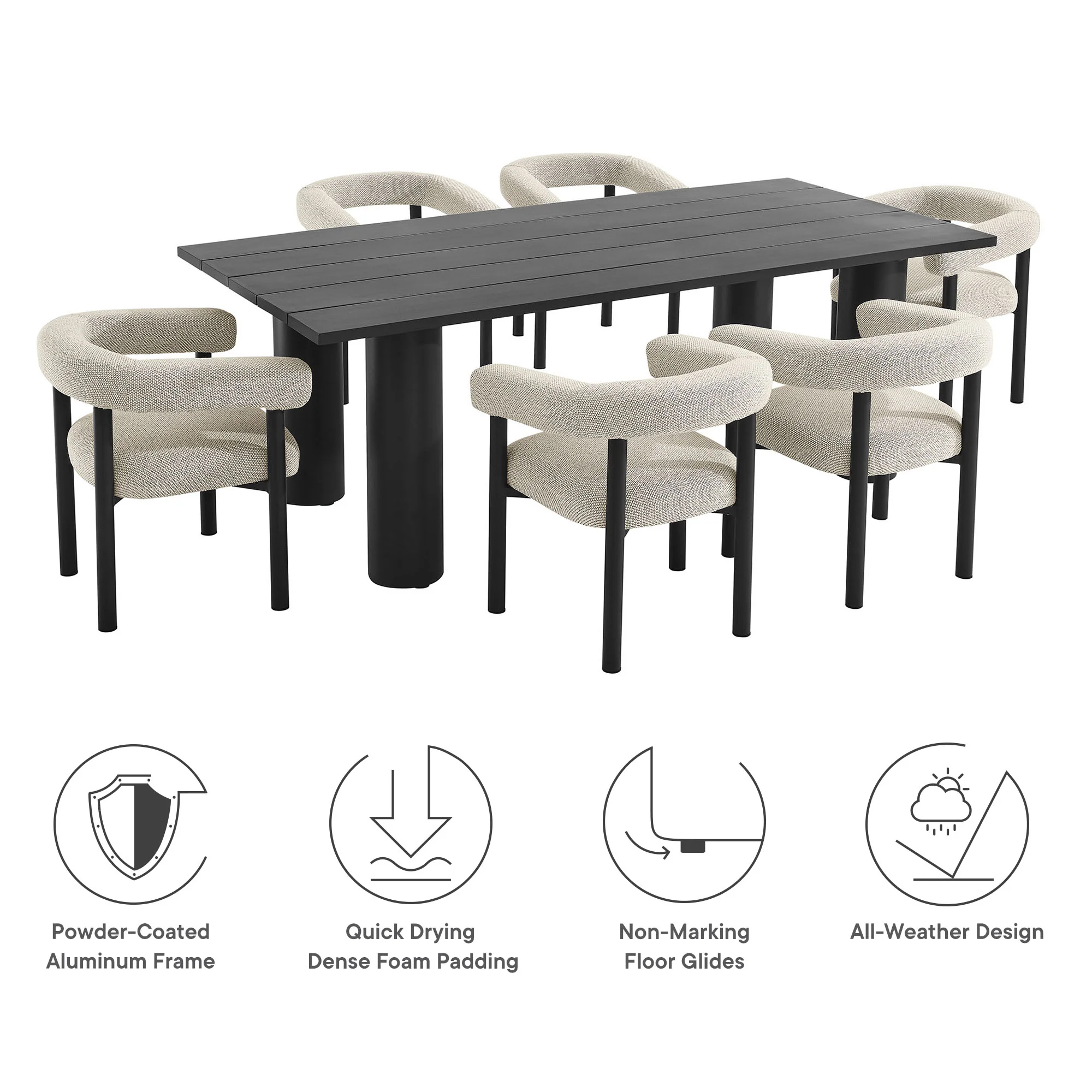 Nautica 7-Piece Rectangular Outdoor Patio Aluminum Dining Table and Chairs Set by Modway - Image 14
