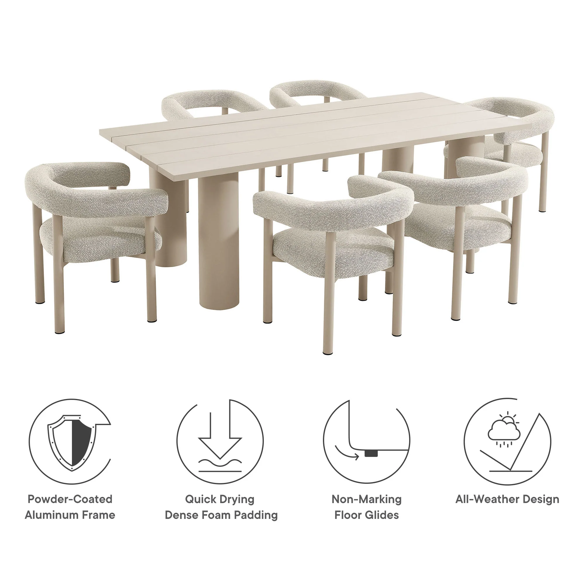 Nautica 7-Piece Rectangular Outdoor Patio Aluminum Dining Table and Chairs Set by Modway - Image 15