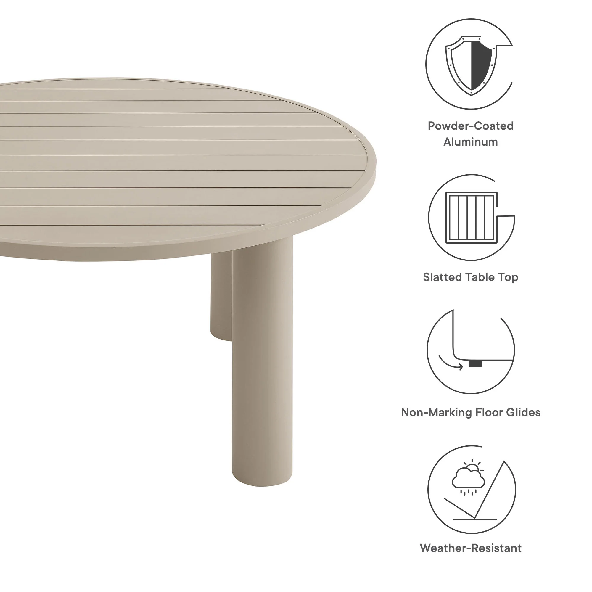 Nautica Outdoor Patio 60" Round Aluminum Dining Table by Modway - Image 2