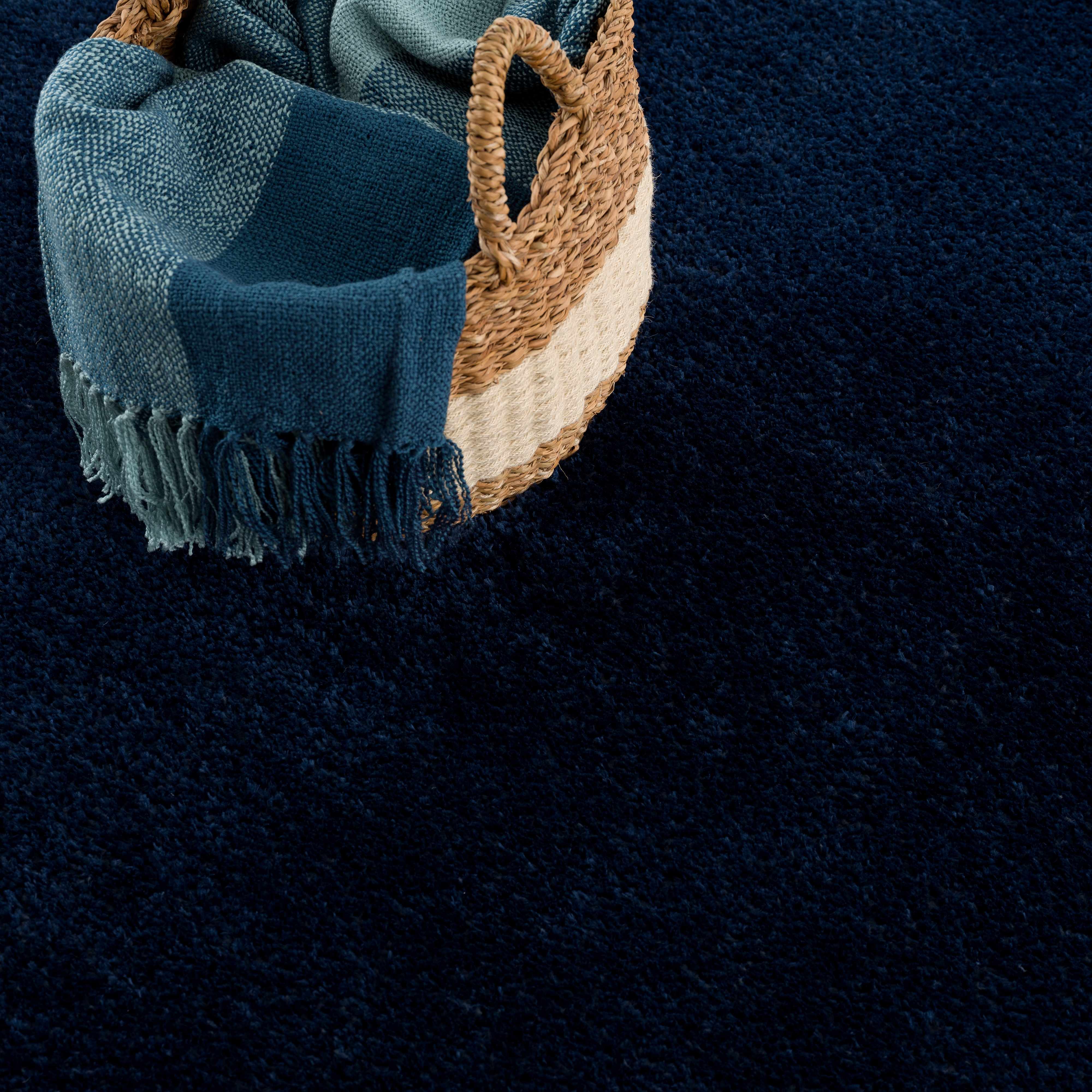 Navero Dark Blue Subtle Wavy Abstract Modern Minimalist Polyester Machine Woven Area Rug - Clearance - Image 11