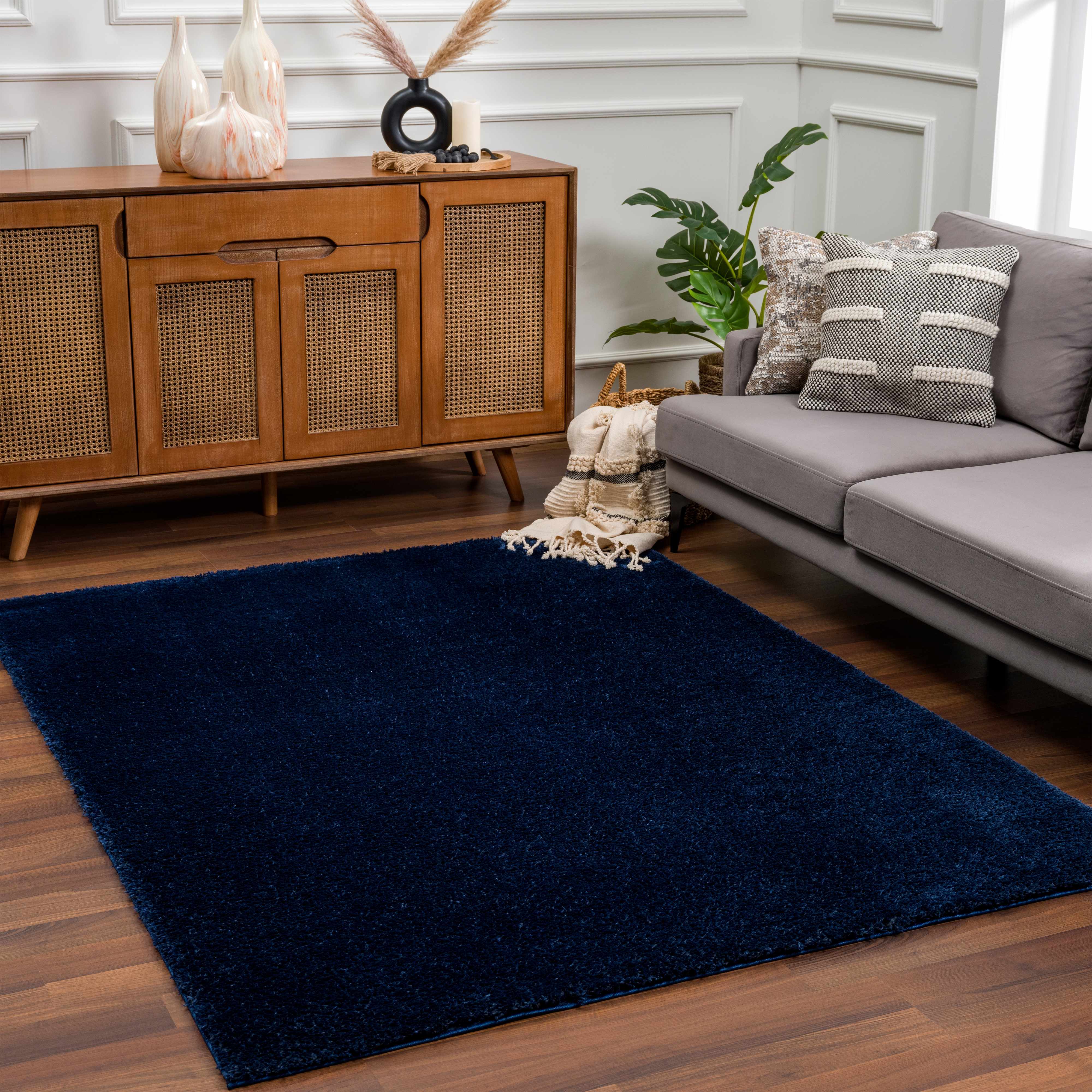 Navero Dark Blue Subtle Wavy Abstract Modern Minimalist Polyester Machine Woven Area Rug - Clearance - Image 12