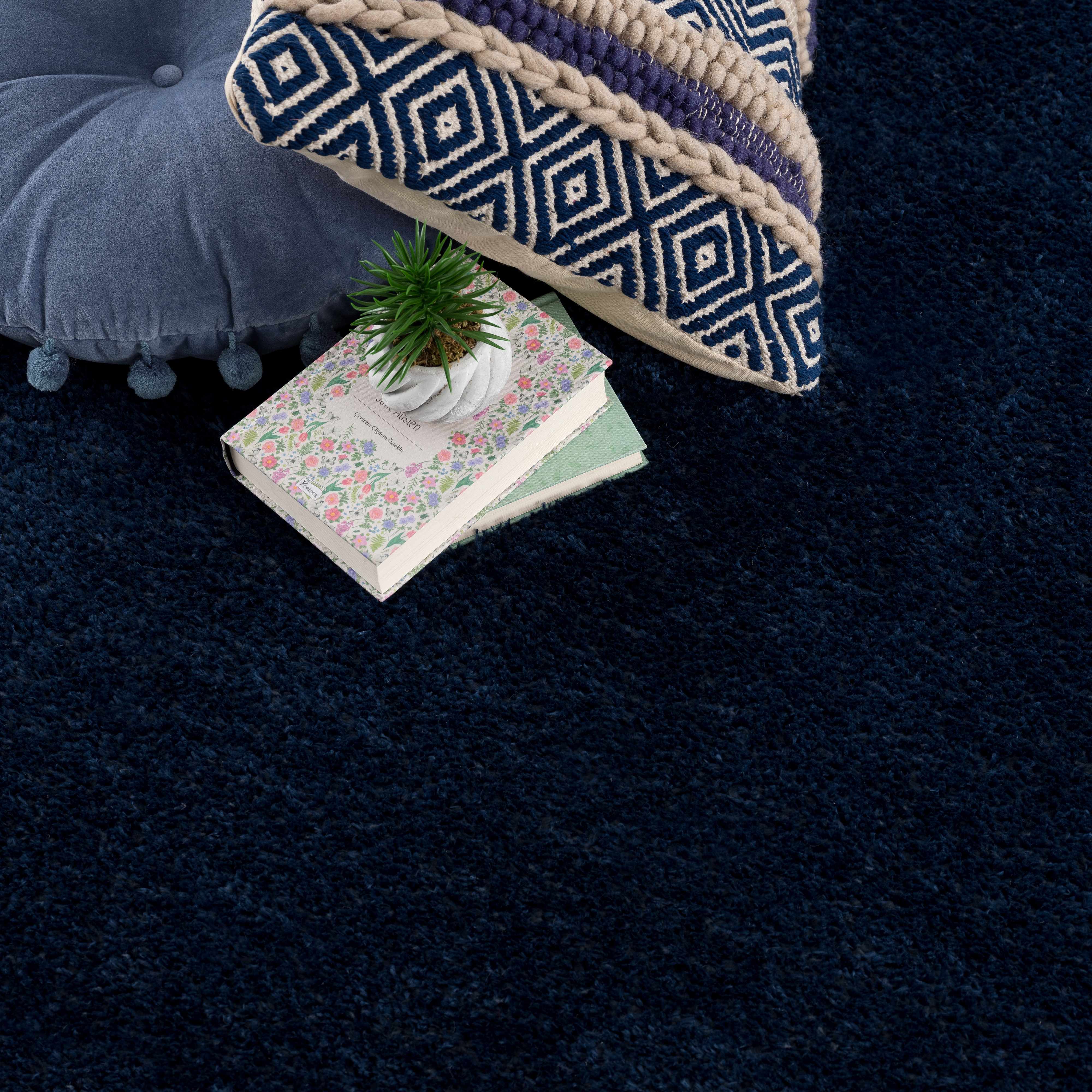 Navero Dark Blue Subtle Wavy Abstract Modern Minimalist Polyester Machine Woven Area Rug - Clearance - Image 4