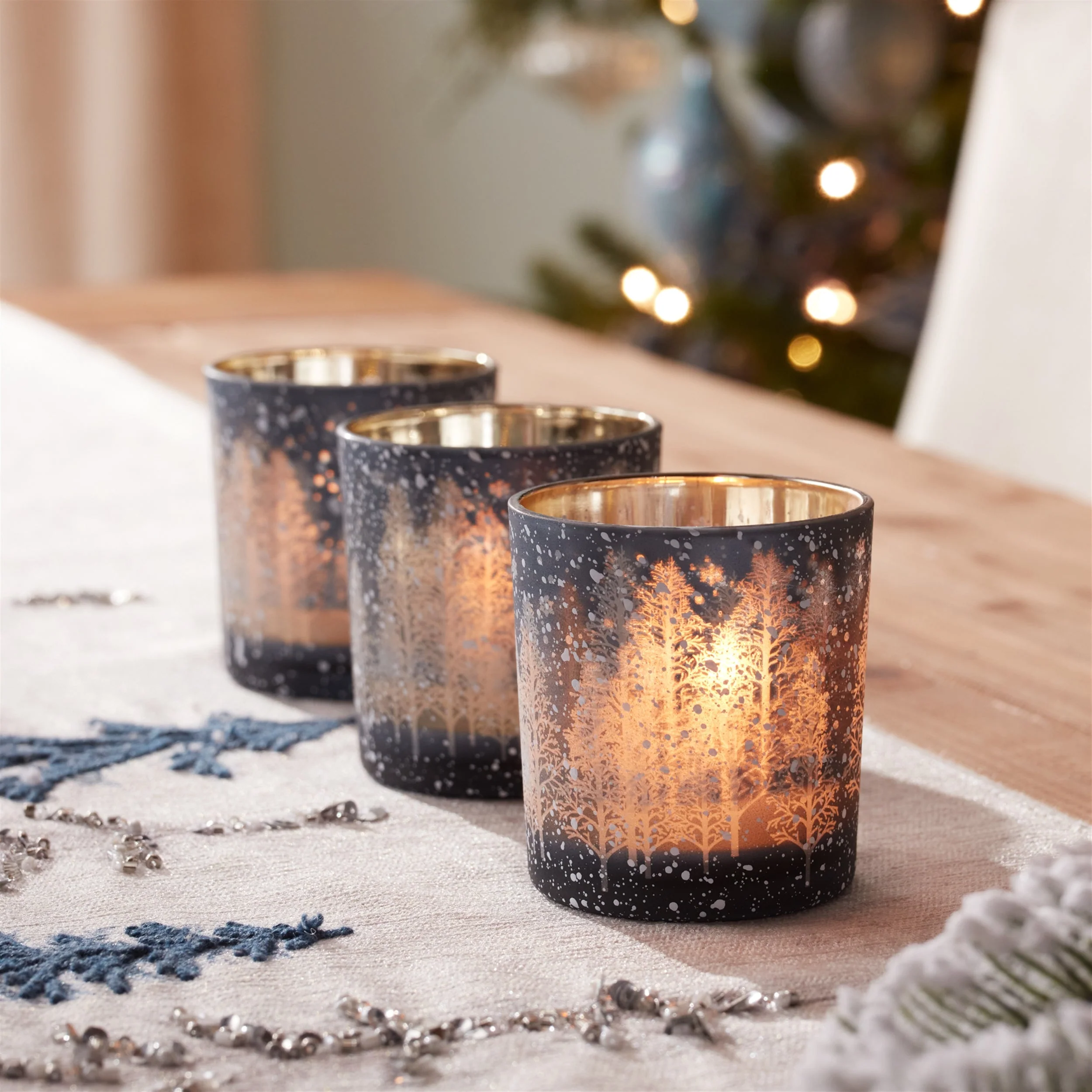 Navy Pine Tree Glass Votive Holder (Set of 3) - Image 2