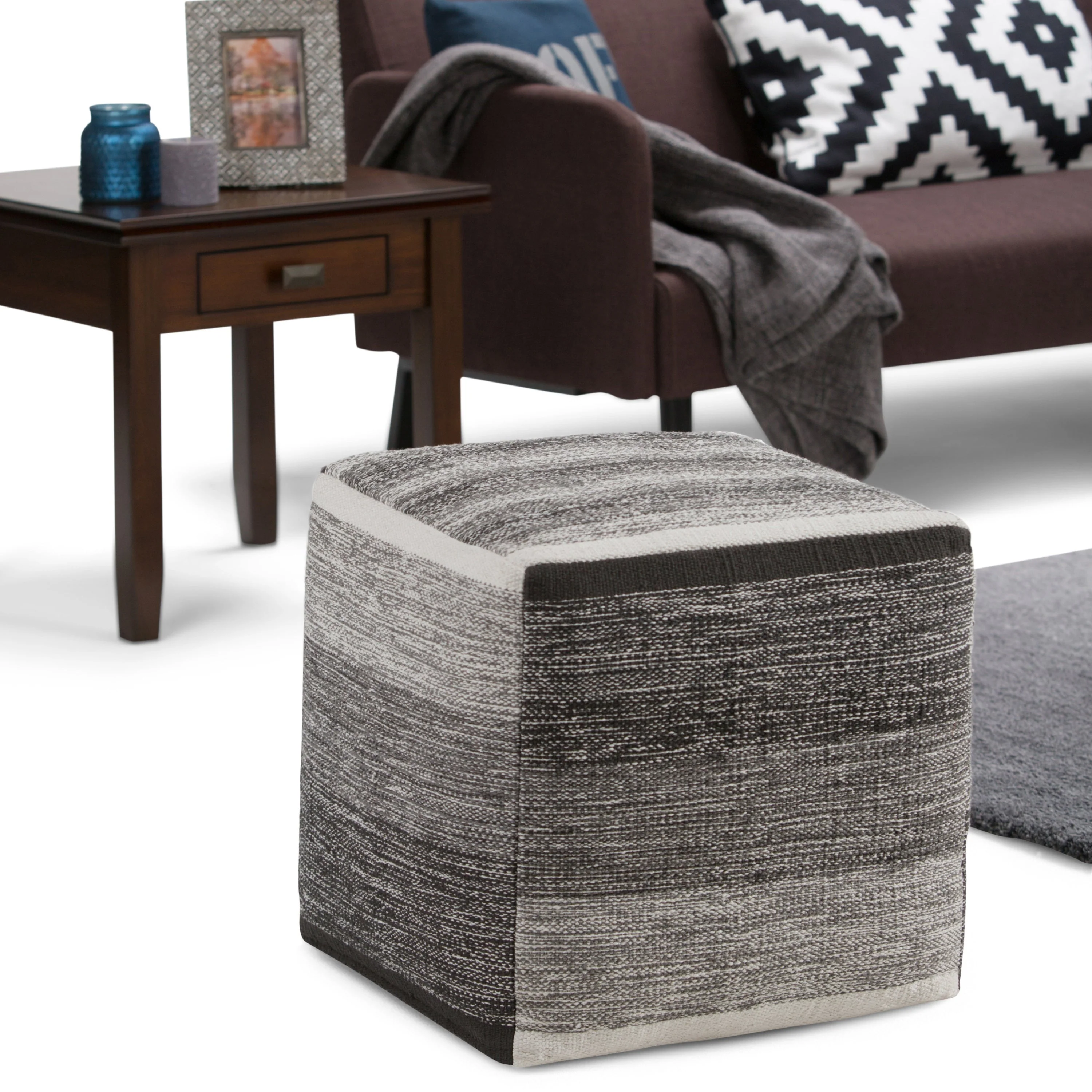 Naya Cube Pouf Patterned Grey Melange - Image 6