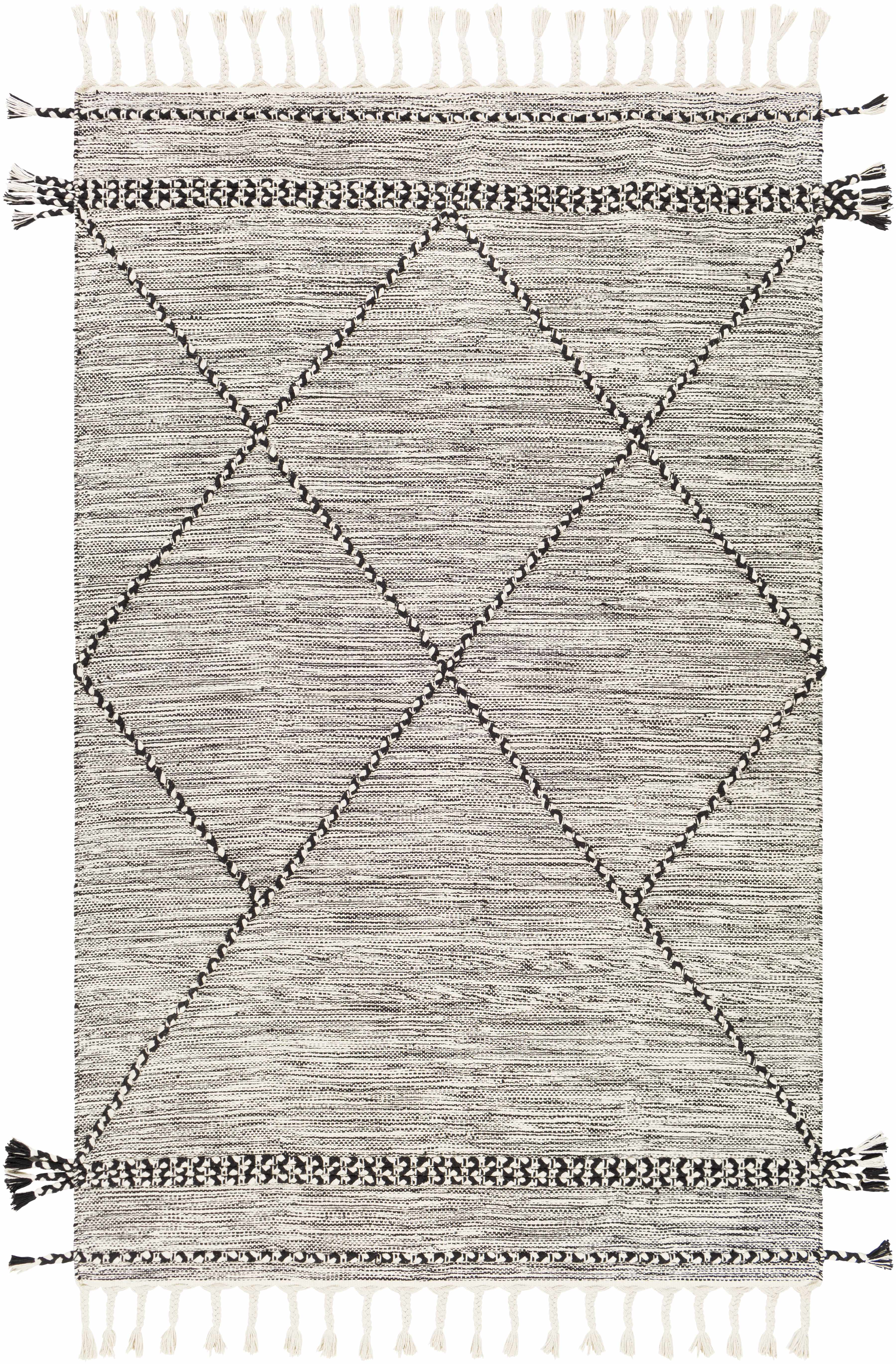 Neal Black/Cream Trellis Cotton Rug with Tassels - Clearance