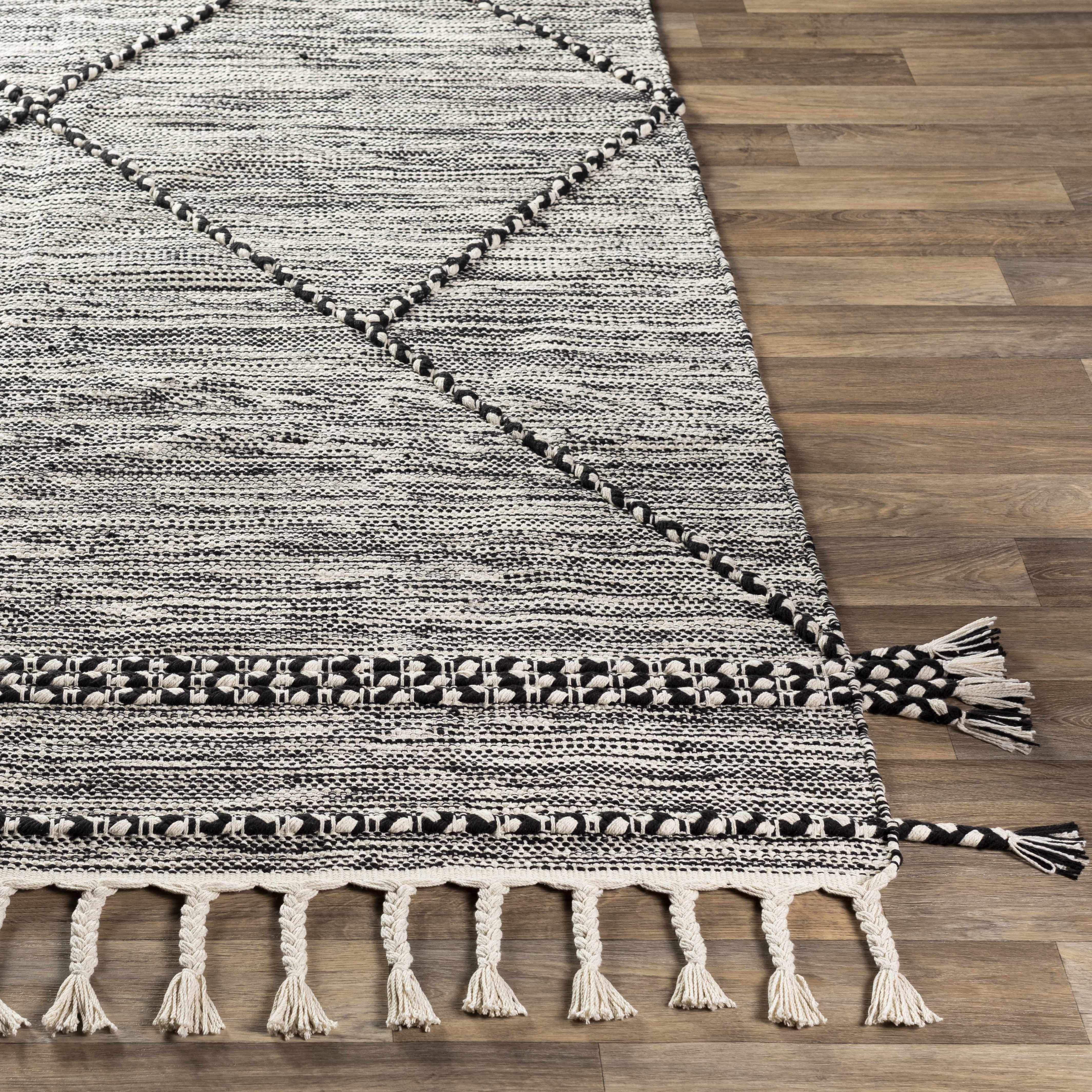 Neal Black/Cream Trellis Cotton Rug with Tassels - Clearance - Image 4