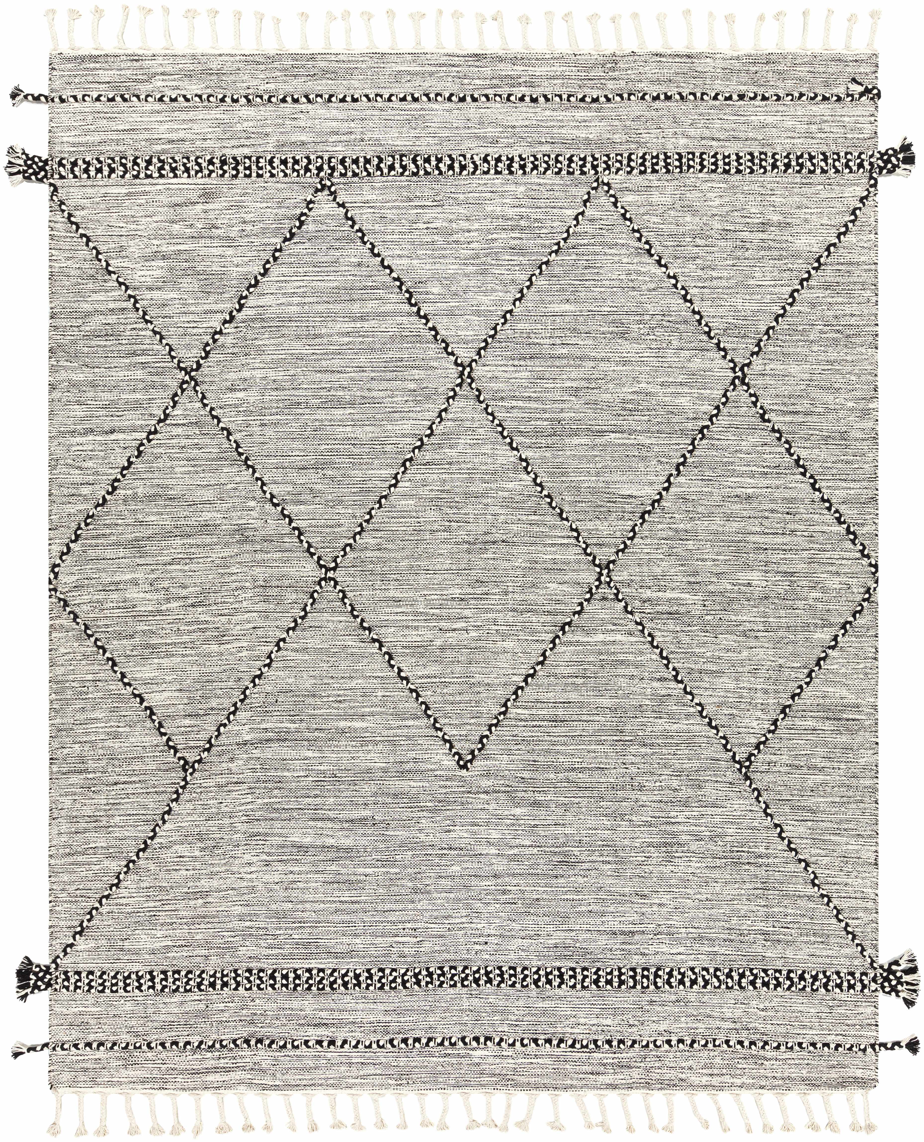 Neal Black/Cream Trellis Cotton Rug with Tassels - Clearance - Image 8
