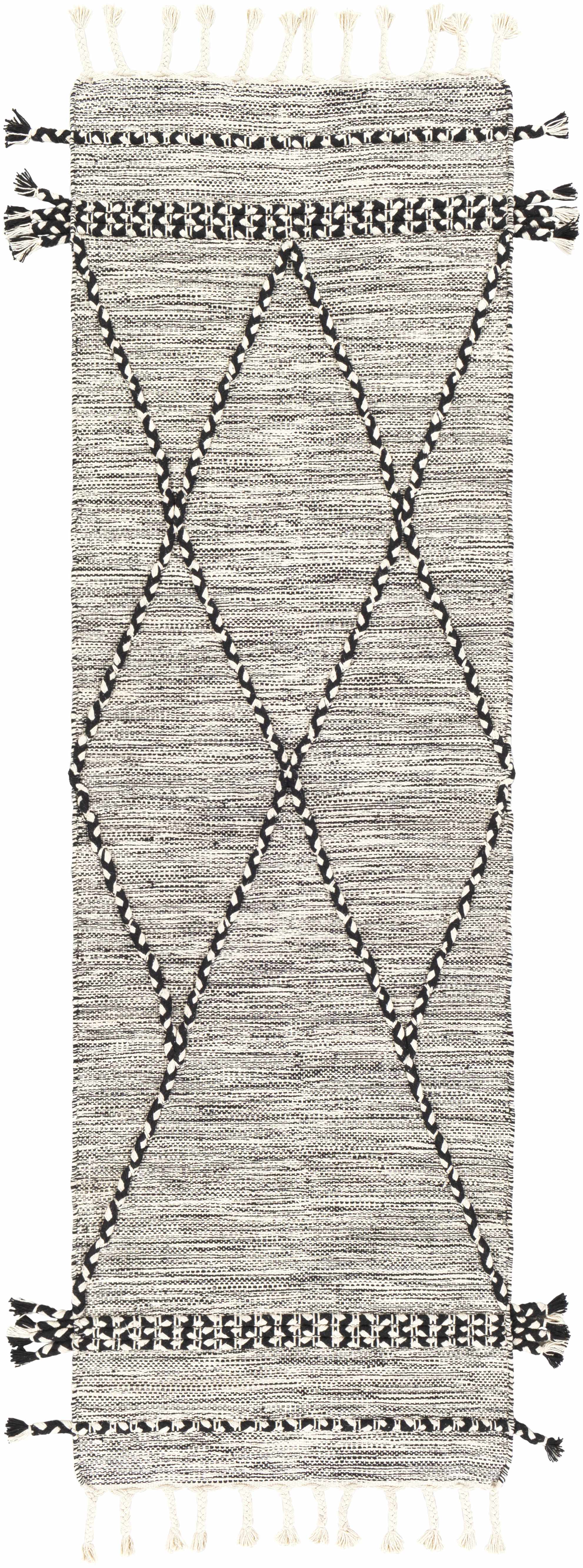 Neal Black/Cream Trellis Cotton Rug with Tassels - Clearance - Image 9
