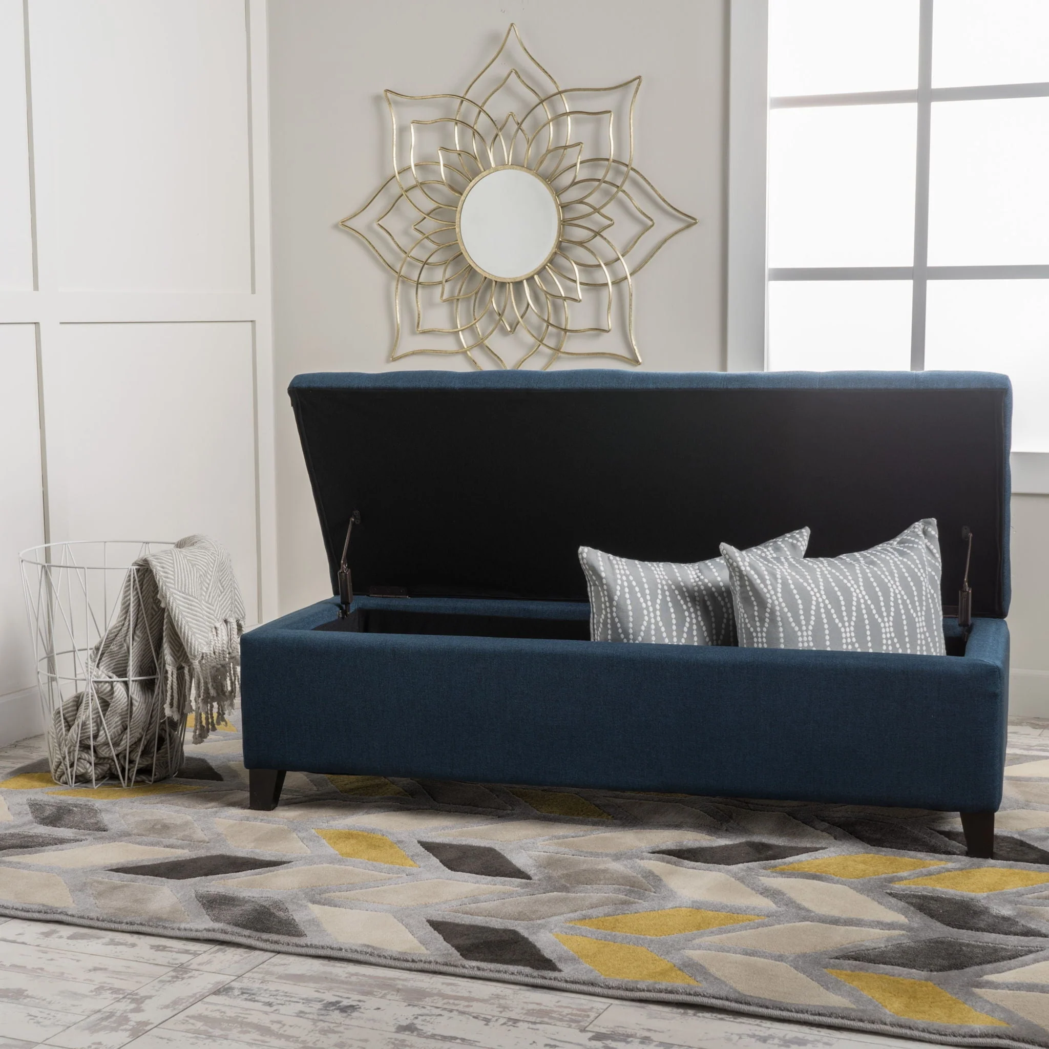Nebulous - Fabric Upholstered Ottoman With Storage And Diamond Tufted Seat - Navy Blue - Image 3