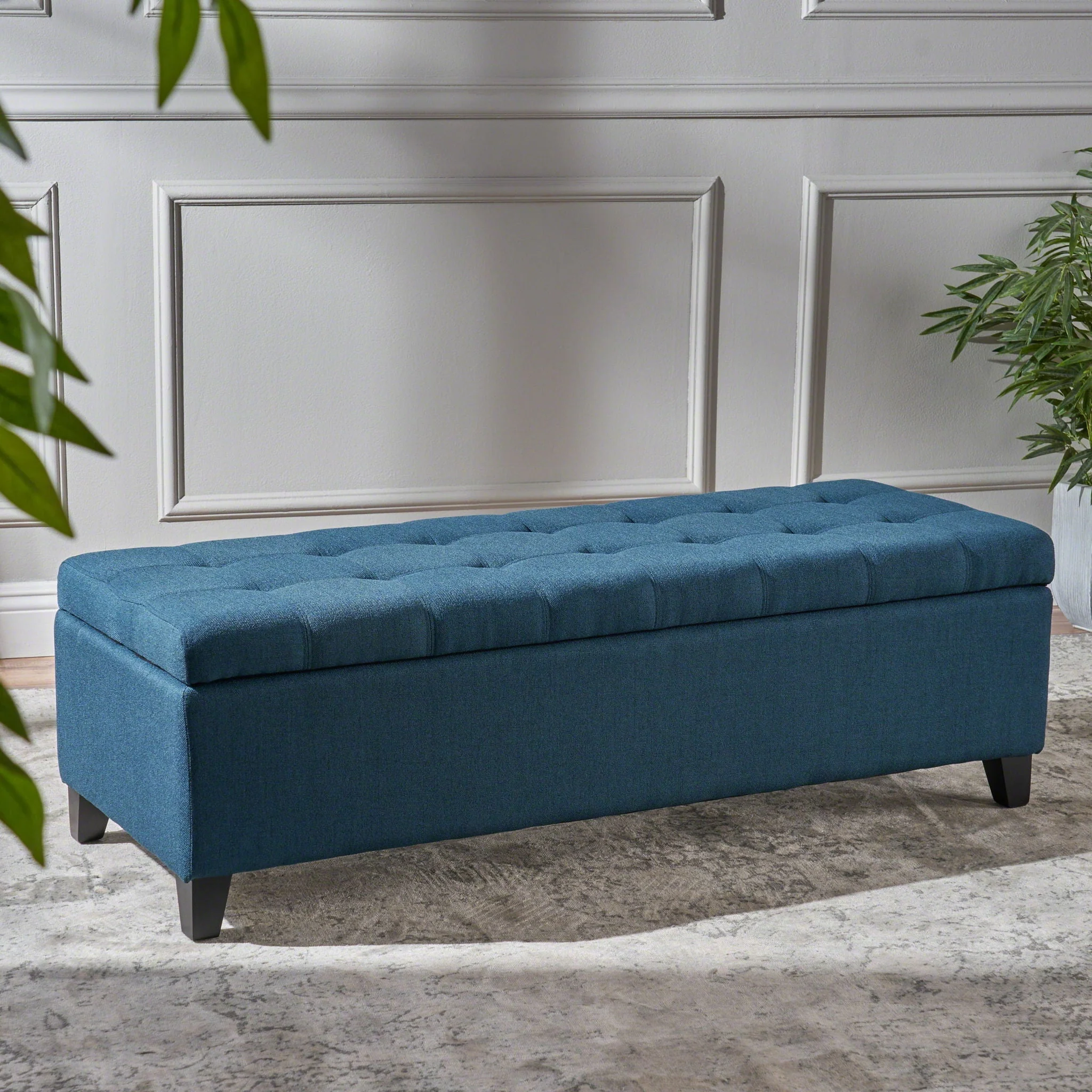 Nebulous - Fabric Upholstered Ottoman With Storage And Diamond Tufted Seat - Navy Blue - Image 4