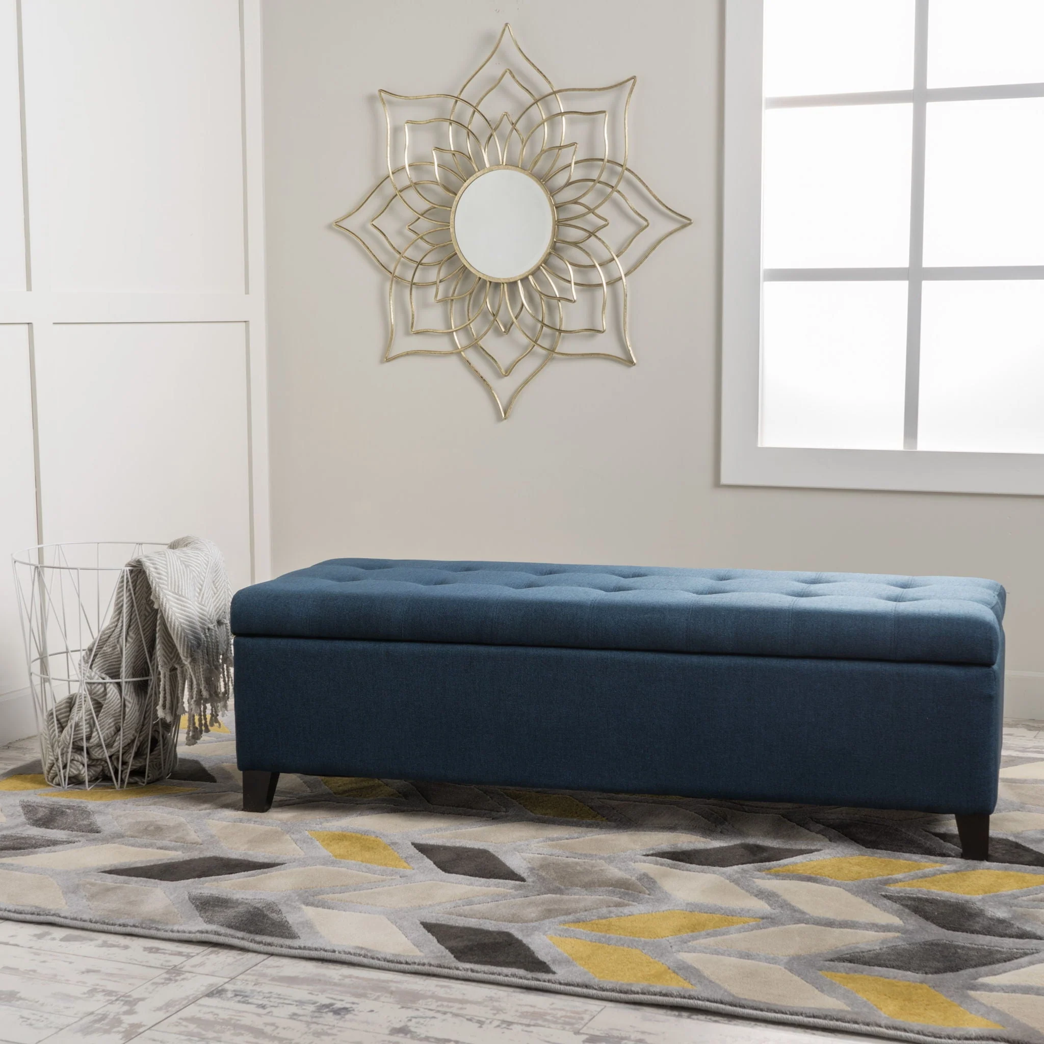 Nebulous - Fabric Upholstered Ottoman With Storage And Diamond Tufted Seat - Navy Blue - Image 6