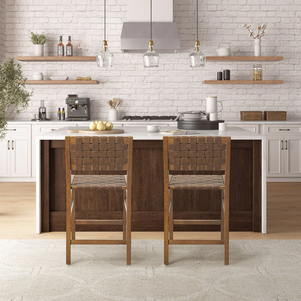 Nebuluxe Faux Leather Woven Counter Stool - Image 6