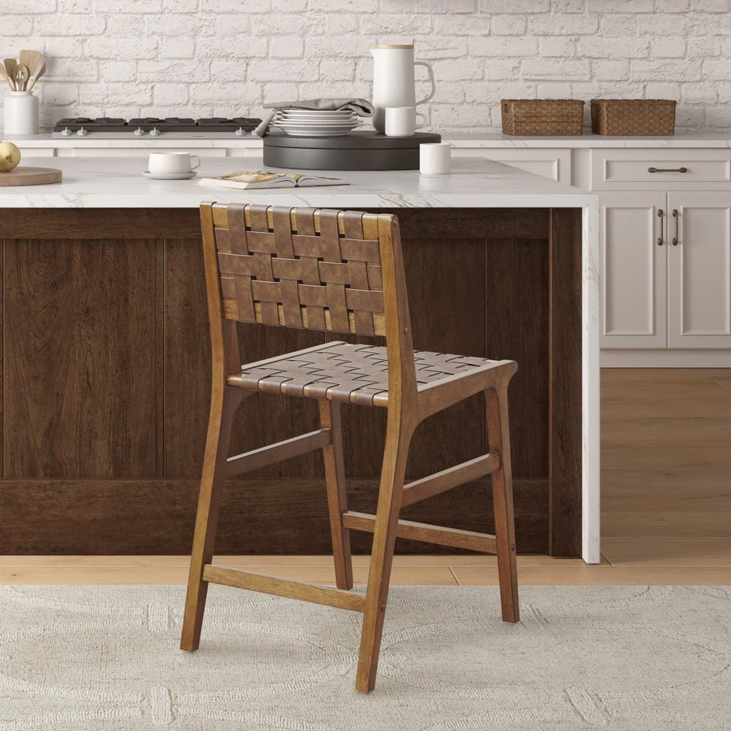 Nebuluxe Faux Leather Woven Counter Stool - Image 7