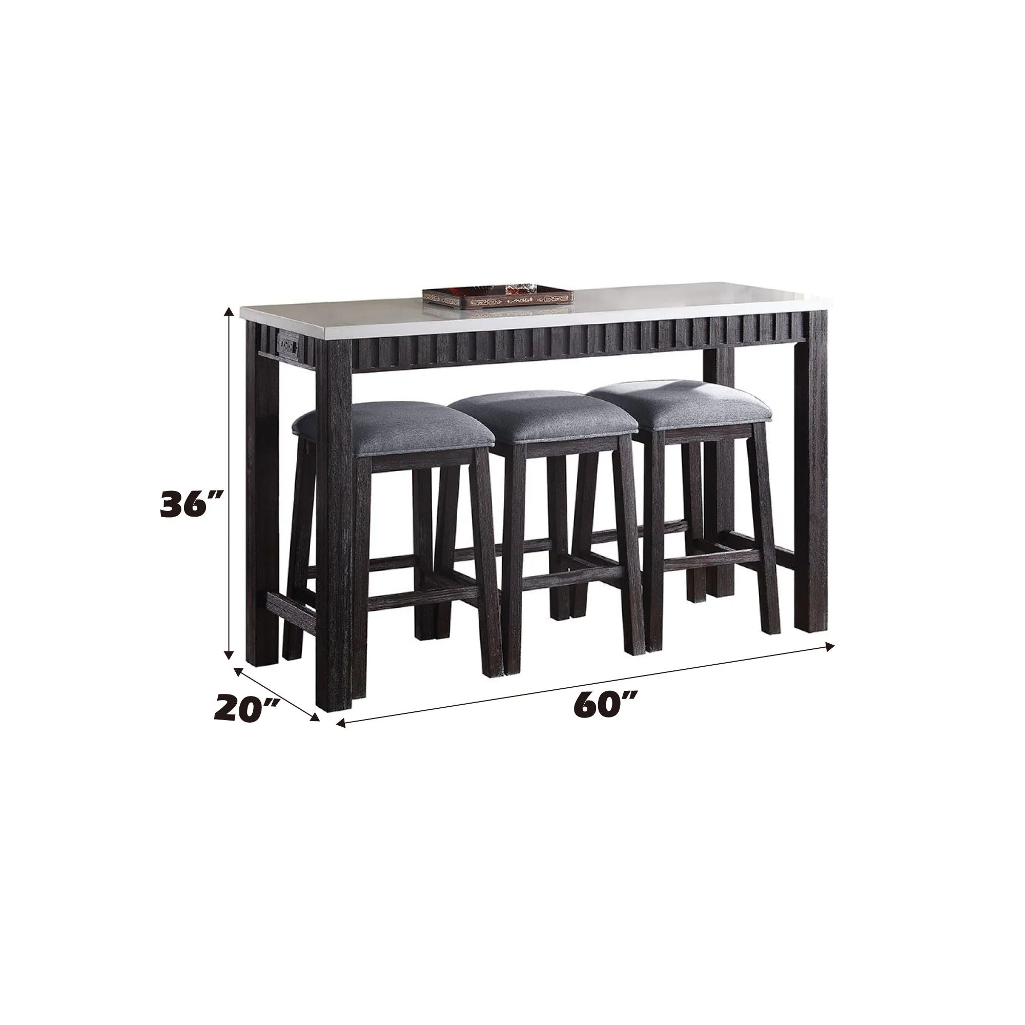 Necalli - Marble Top Weathered 4 Piece Pack Counter Height Table Set - Espresso - Image 2