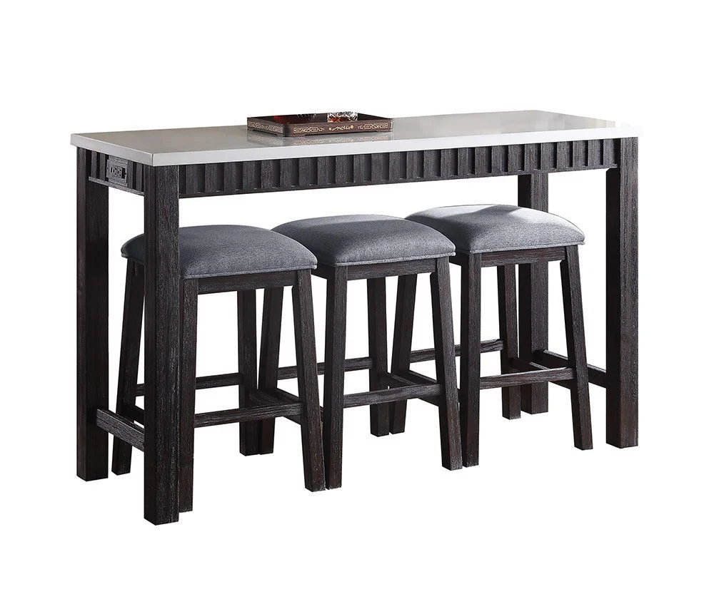 Necalli - Marble Top Weathered 4 Piece Pack Counter Height Table Set - Espresso - Image 3