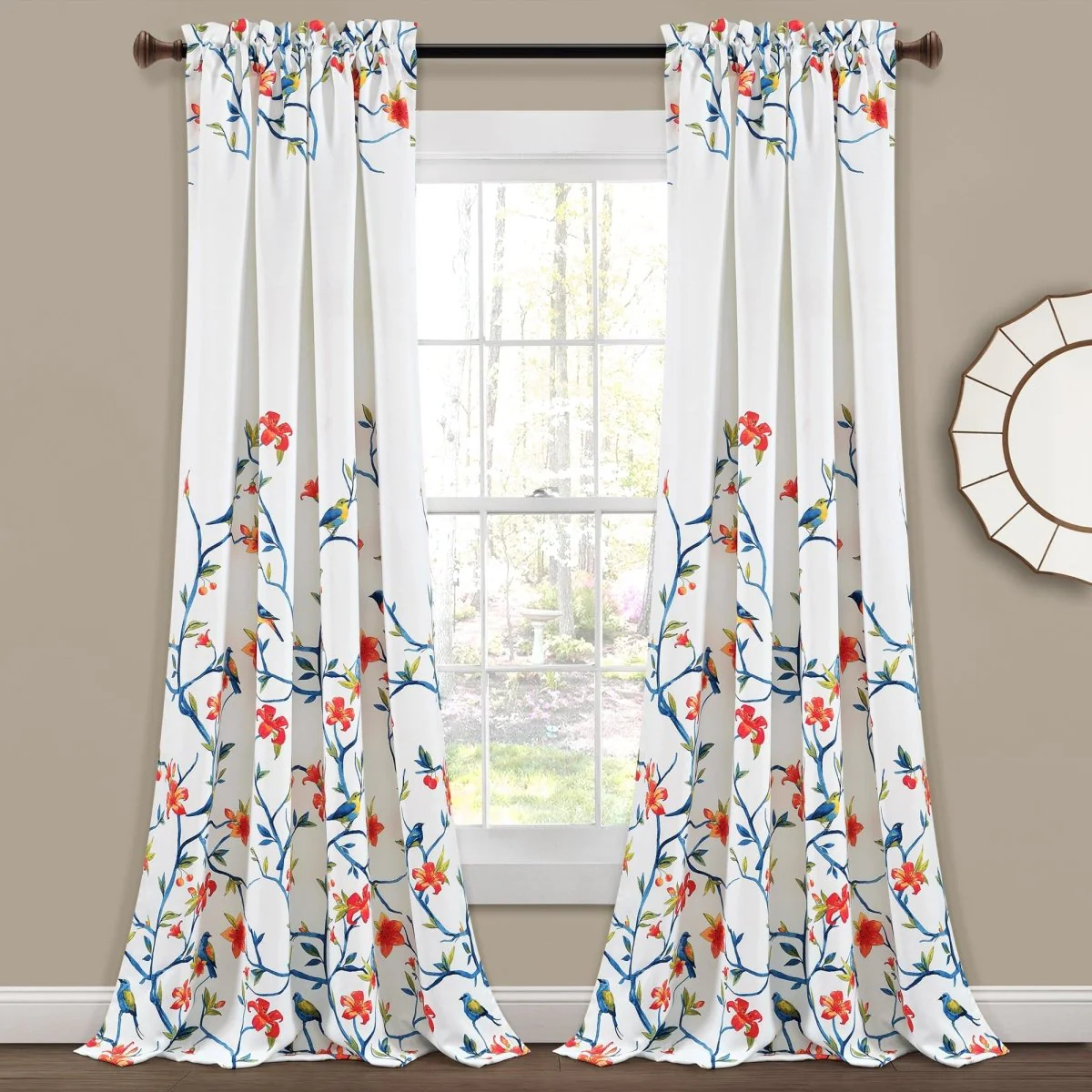 Neela Birds Light Filtering Window Curtain Panel Set - Image 2