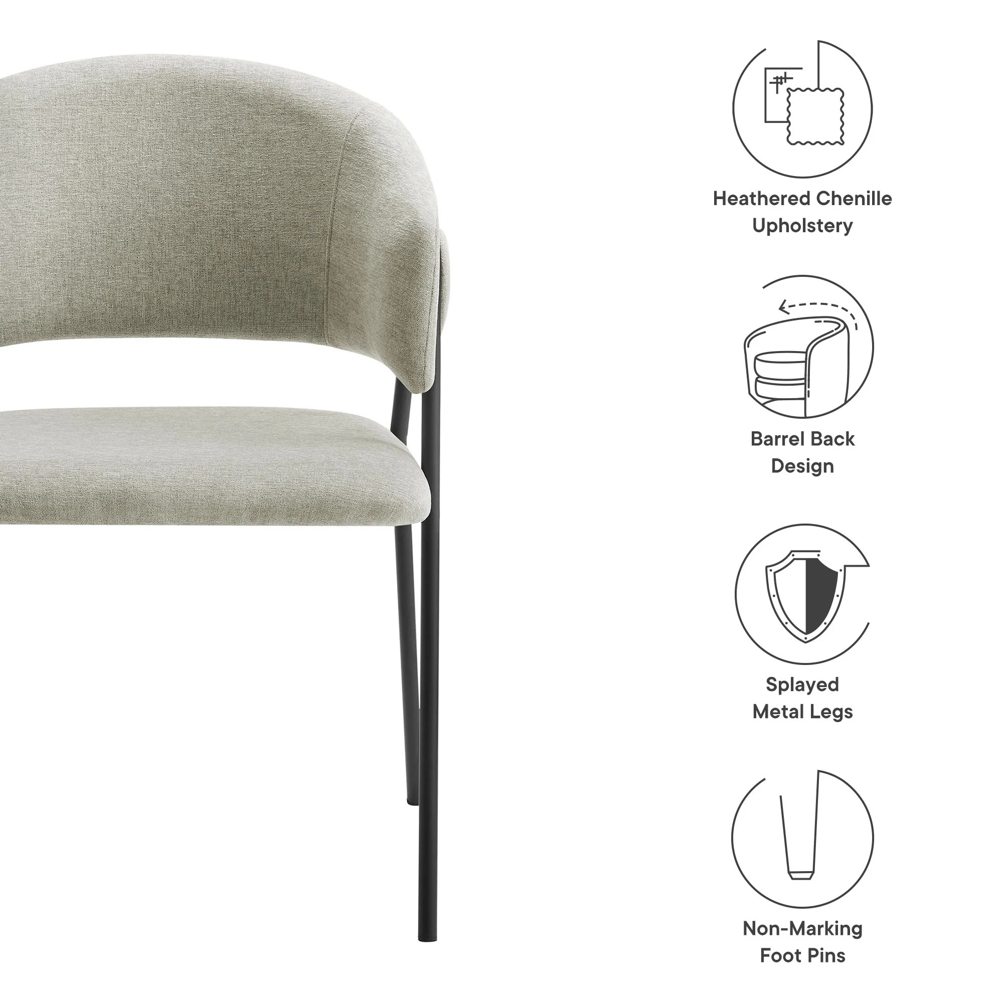 Nella Upholstered Heathered Chenille Dining Chairs Set of 2 by Modway - Image 3