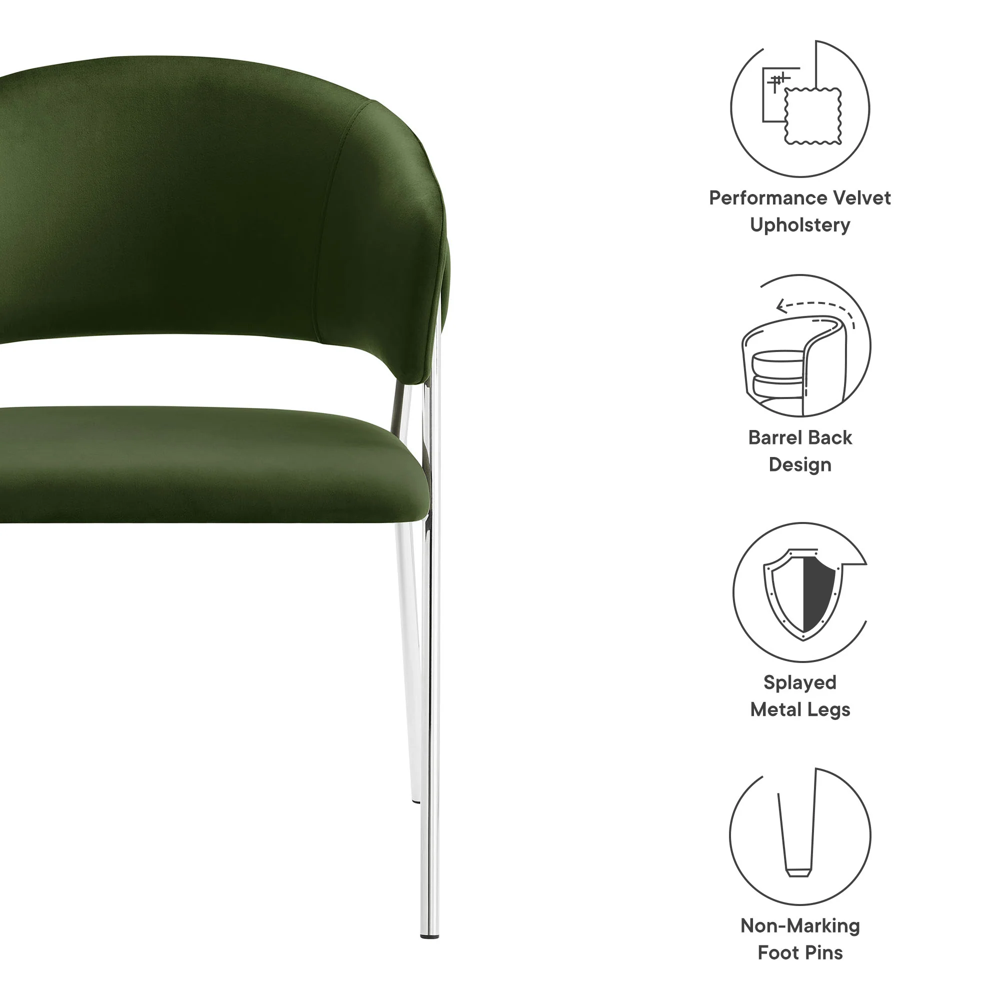 Nella Upholstered Performance Velvet Dining Chair Set of 2 - Image 3