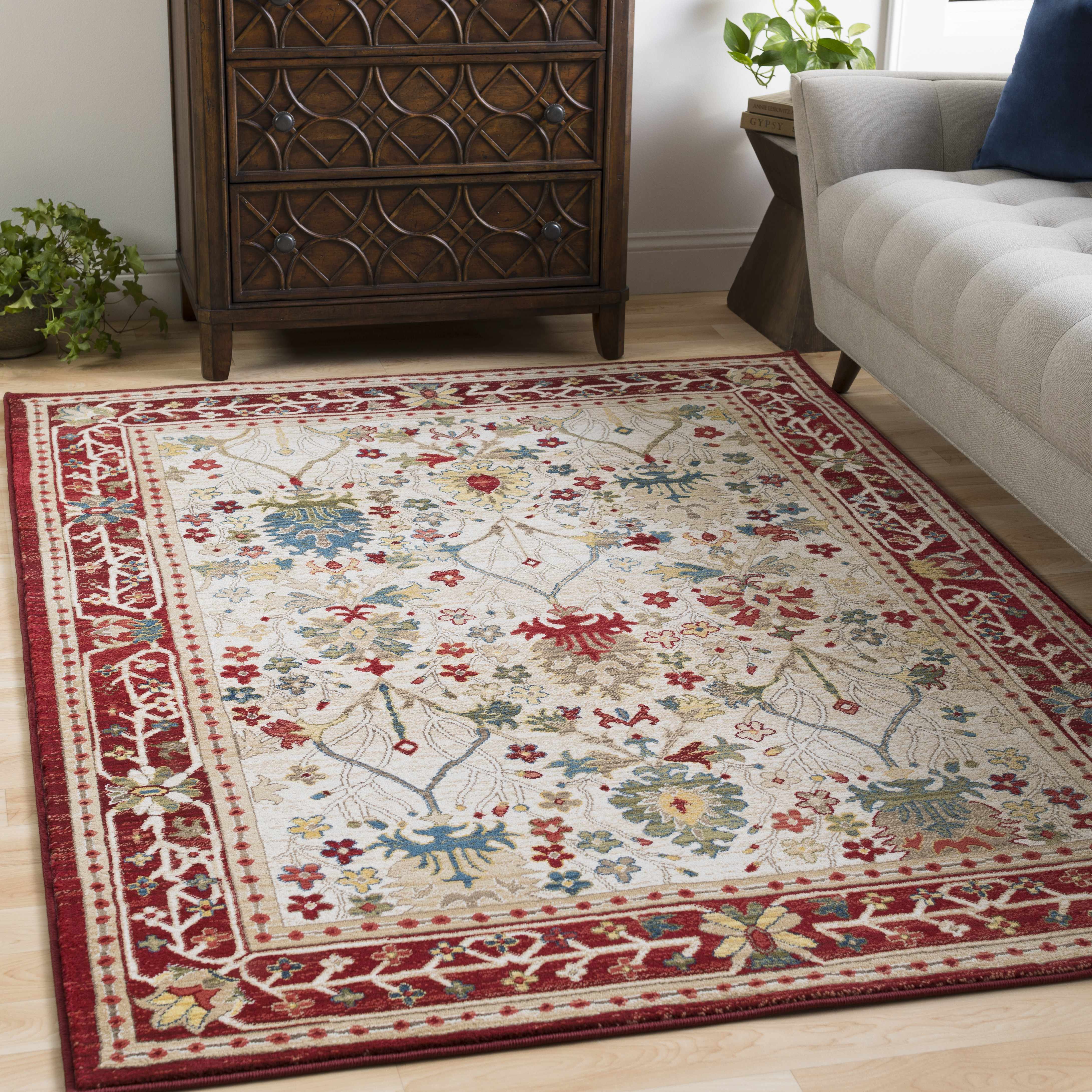 Neola White/Red Damask Area Rug - Image 2