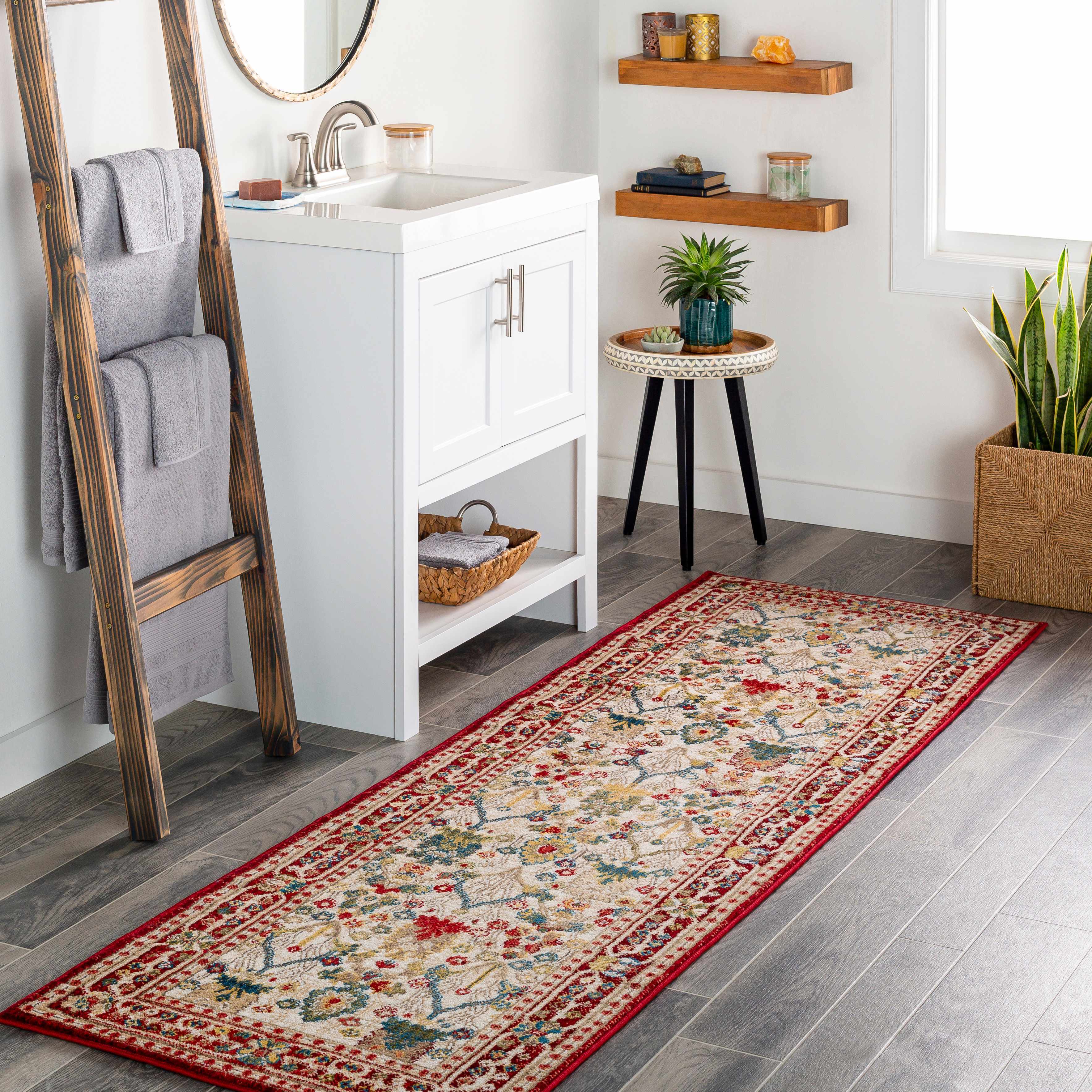 Neola White/Red Damask Area Rug - Image 3