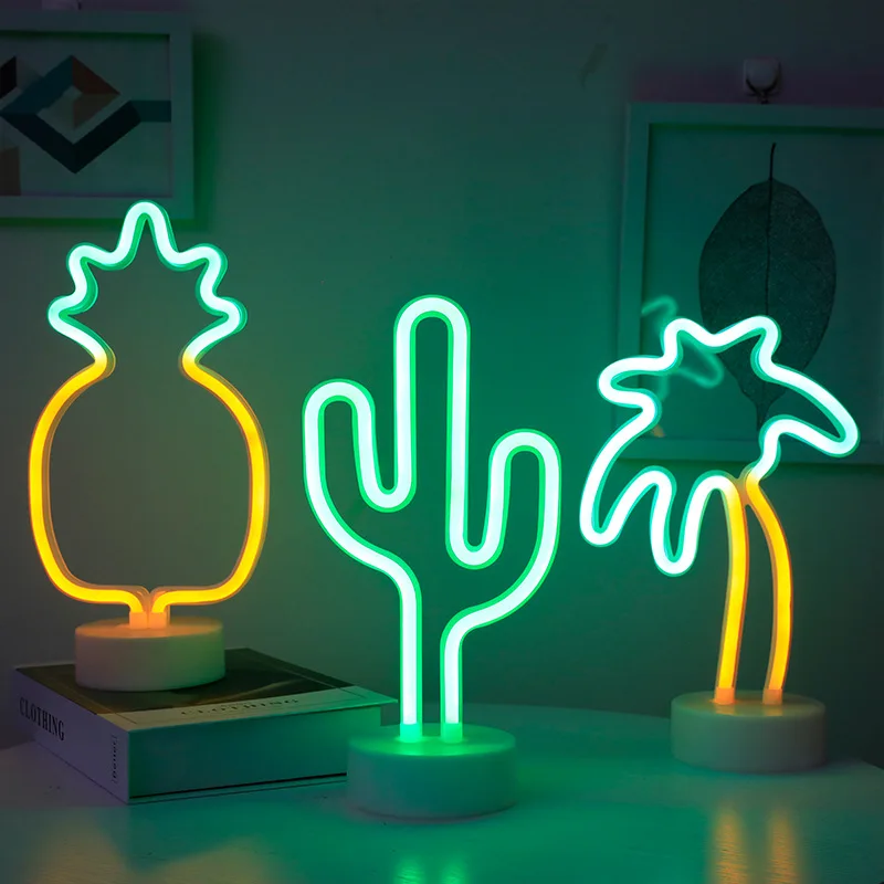 Neon Night Light USB Battery Table Lamp Flamingo Cactus Room Decor for Bedroom - Image 3