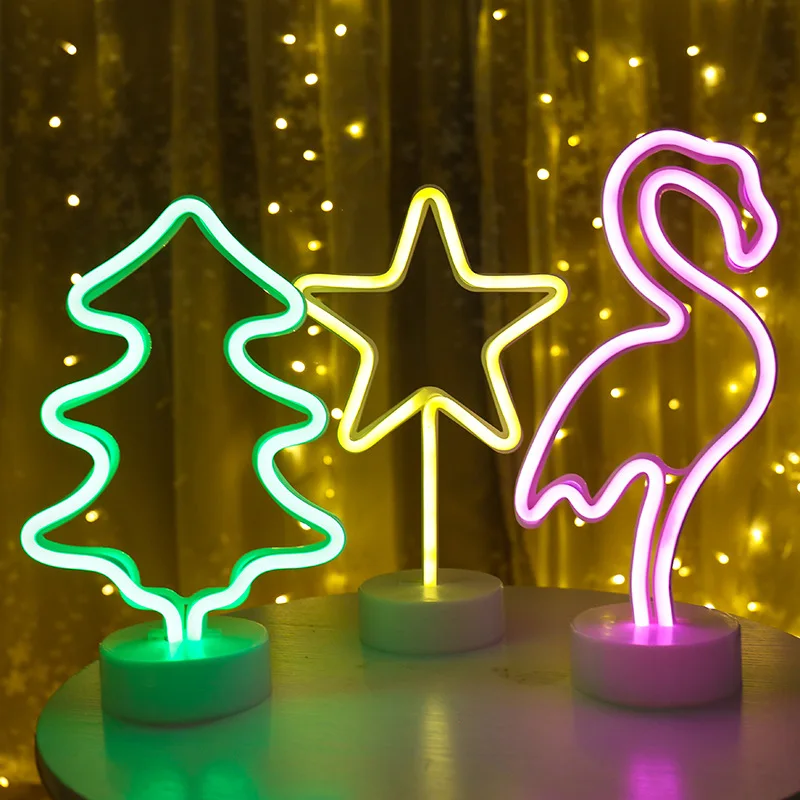 Neon Night Light USB Battery Table Lamp Flamingo Cactus Room Decor for Bedroom - Image 4