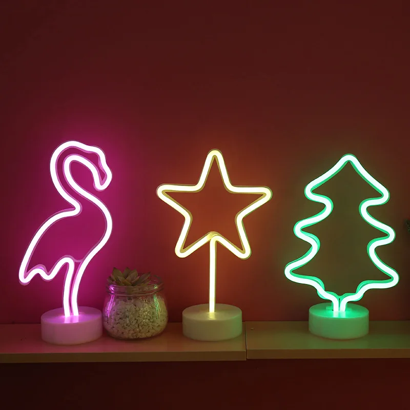 Neon Night Light USB Battery Table Lamp Flamingo Cactus Room Decor for Bedroom - Image 5