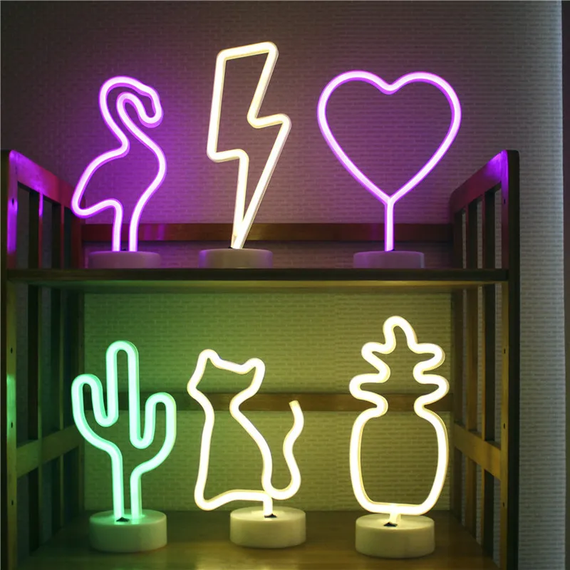 Neon Night Light USB Battery Table Lamp Flamingo Cactus Room Decor for Bedroom - Image 6
