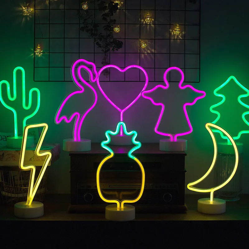 Neon Night Light USB Battery Table Lamp Flamingo Cactus Room Decor for Bedroom - Image 7