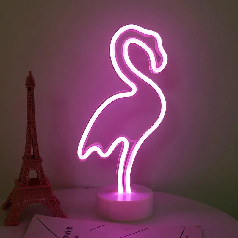 Neon Night Light USB Battery Table Lamp Flamingo Cactus Room Decor for Bedroom - Image 8