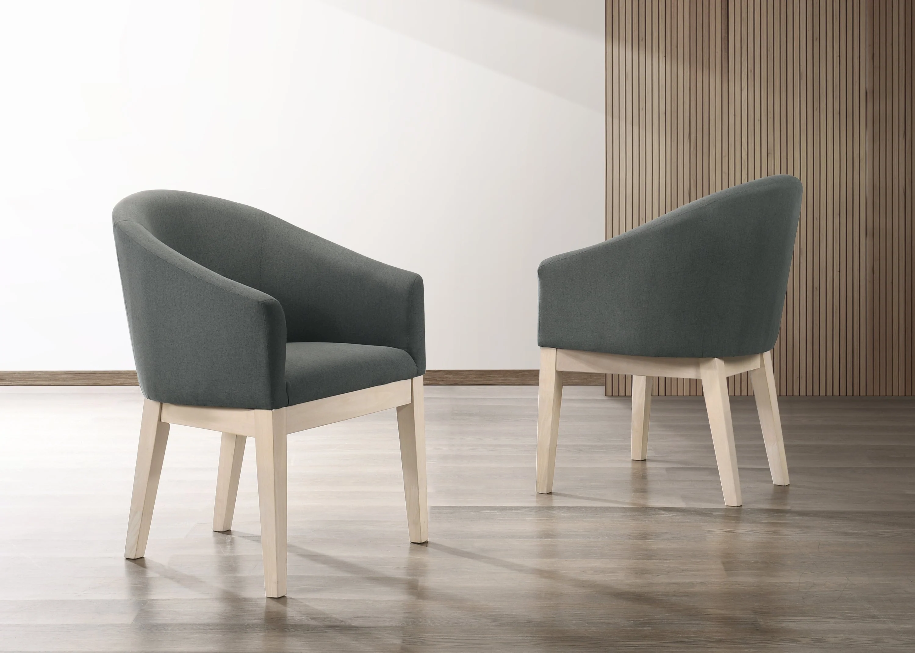 Neroli Set of 2 Gray Fabric 23' Barrel Accent Chairs - Image 2