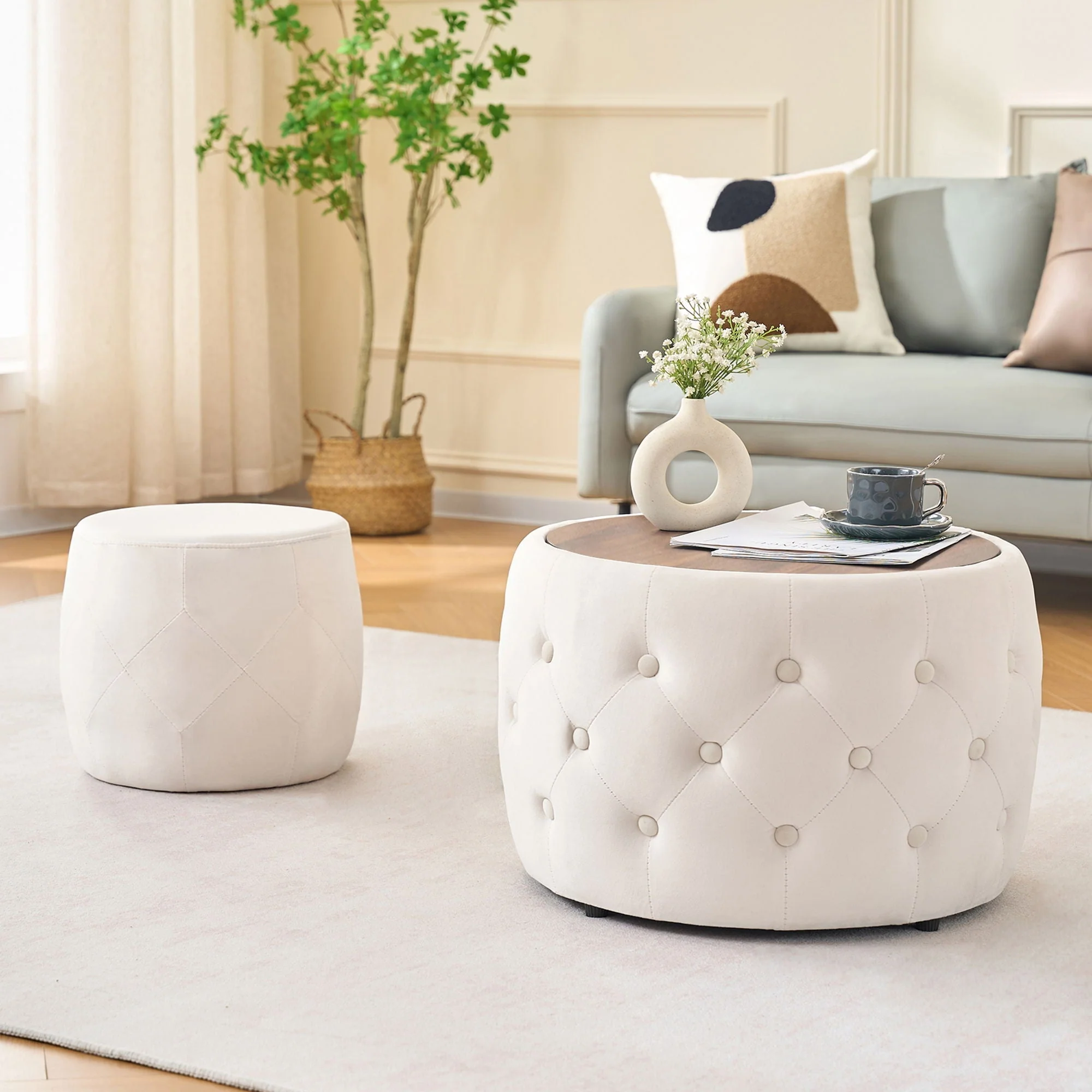 Nesting Ottomans 2 Piece With Tray, 4 In 1 Function - Image 4