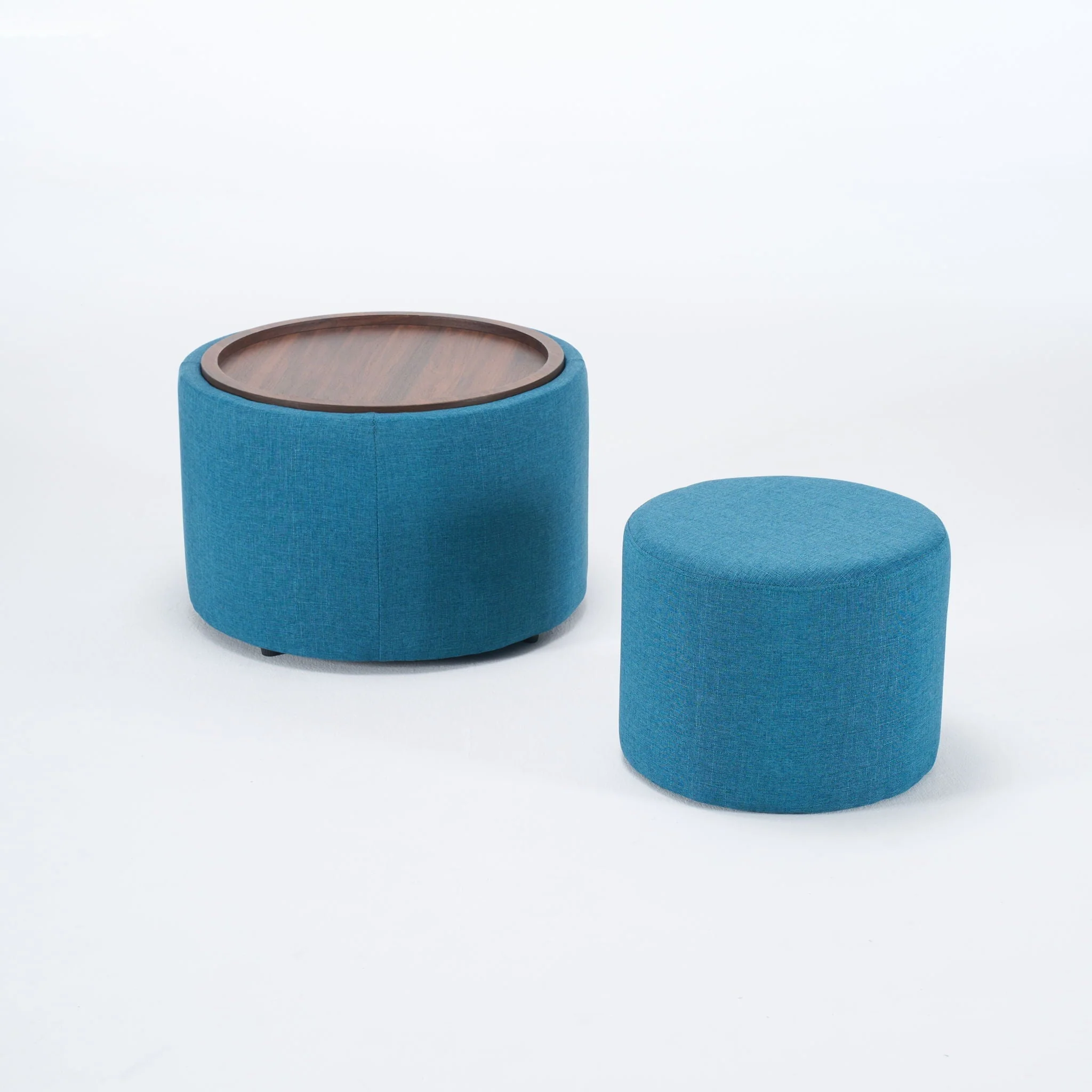 Nesting Ottomans, Round Coffee Table & Bench With Tray (Set of 2) - Image 2