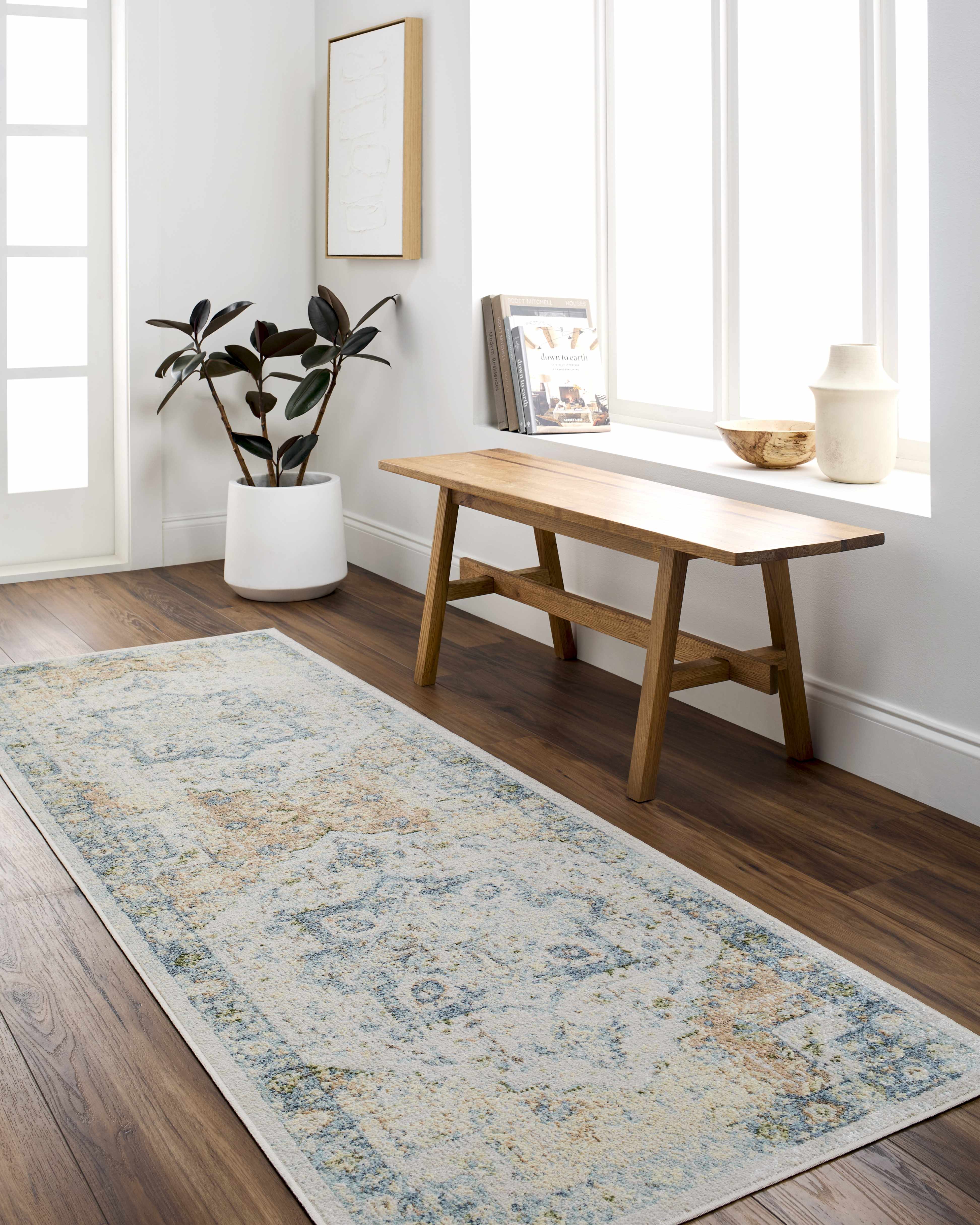 Neta Orange & Light Blue Washable Area Rug - Image 2
