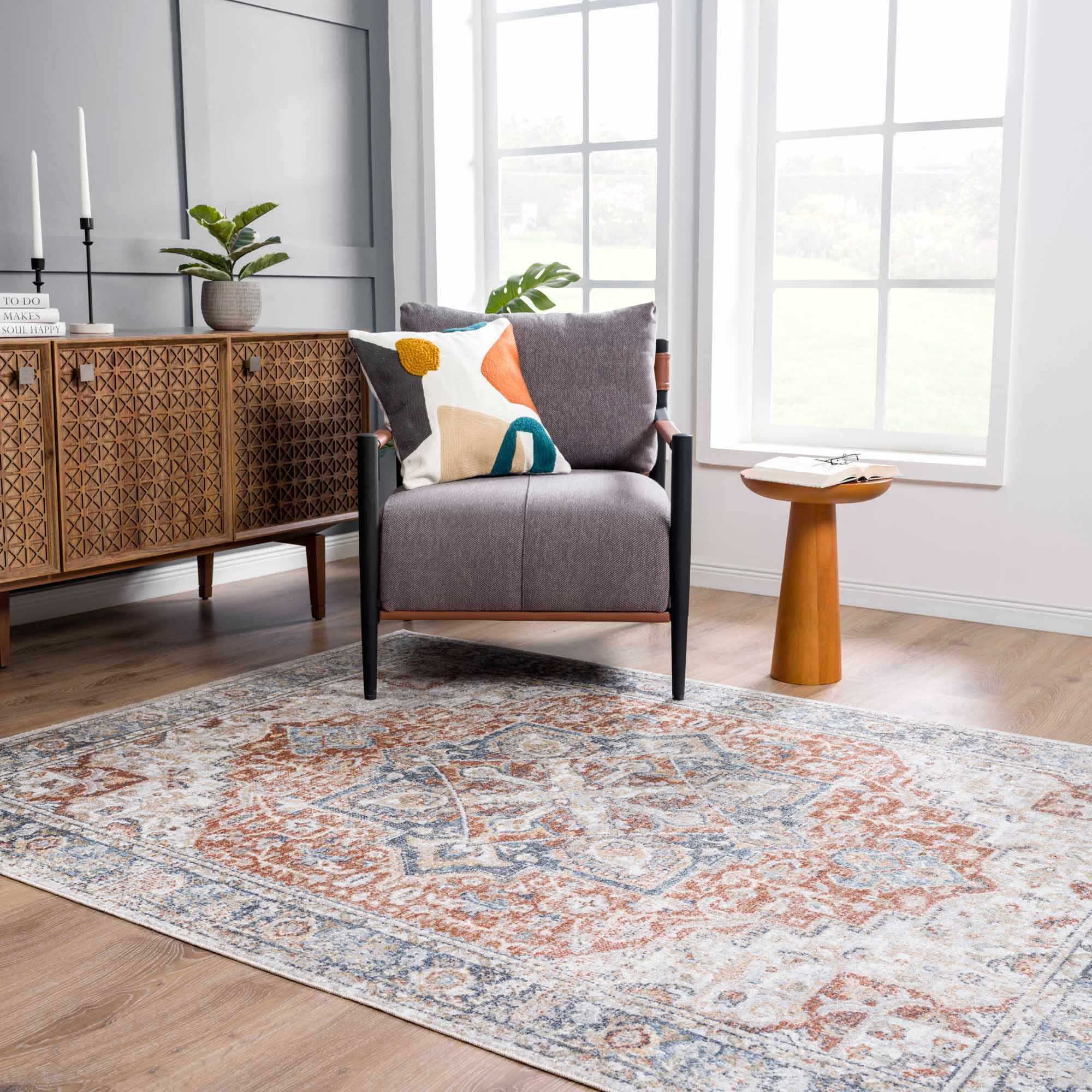 Neta Red & Blue Flat Pile Washable Rug - Image 13
