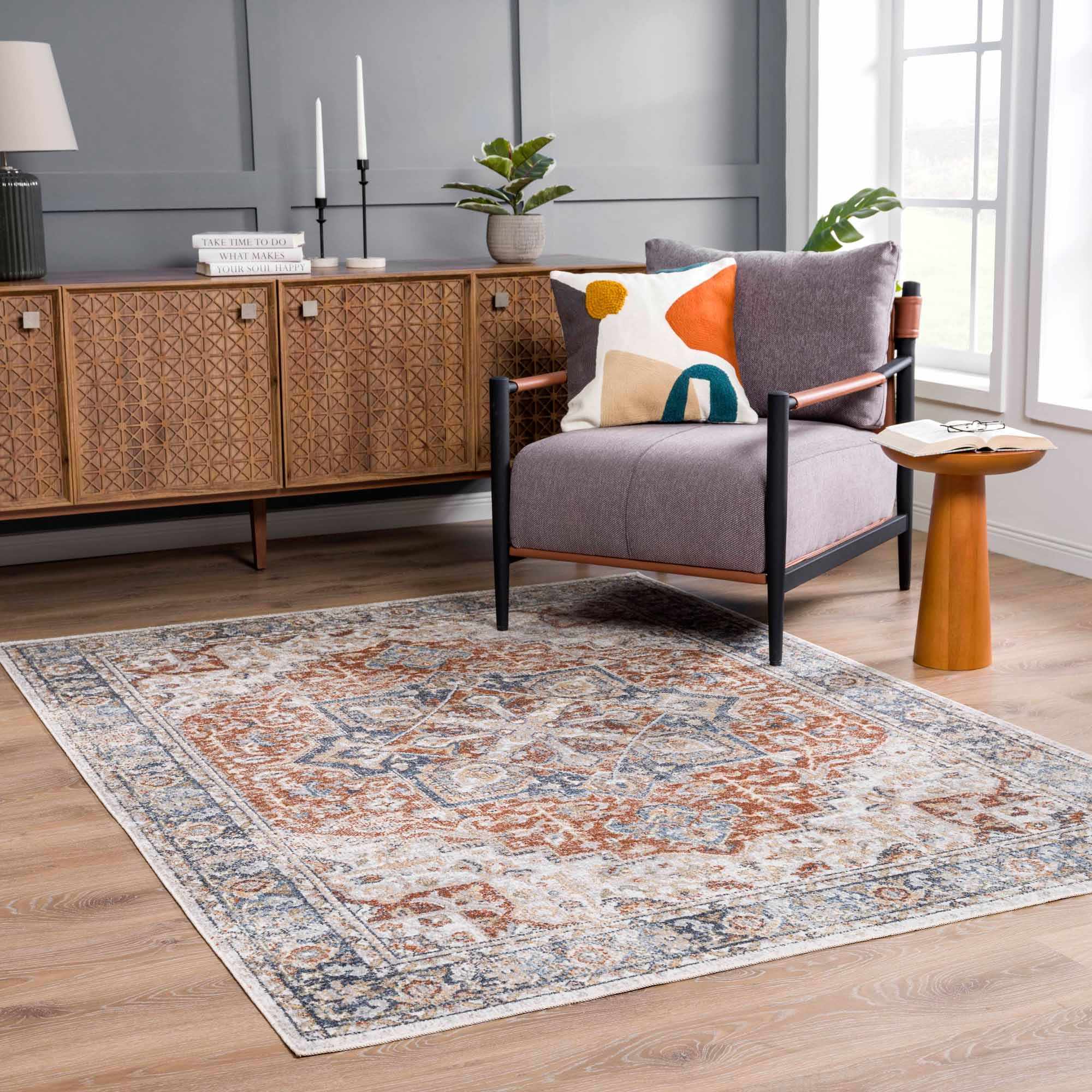 Neta Red & Blue Flat Pile Washable Rug - Image 2