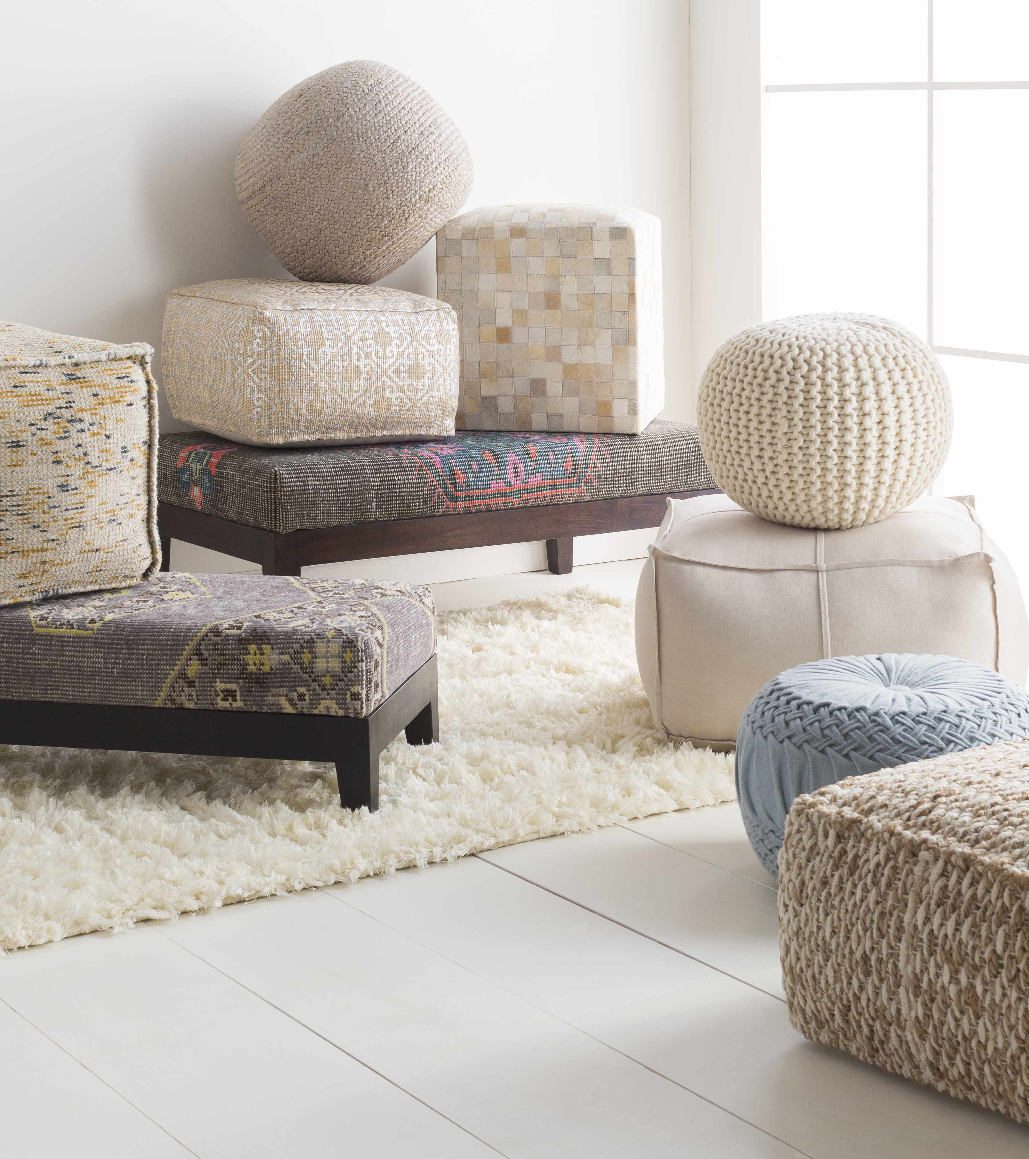 Netcong Tan Jute Pouf - Image 3