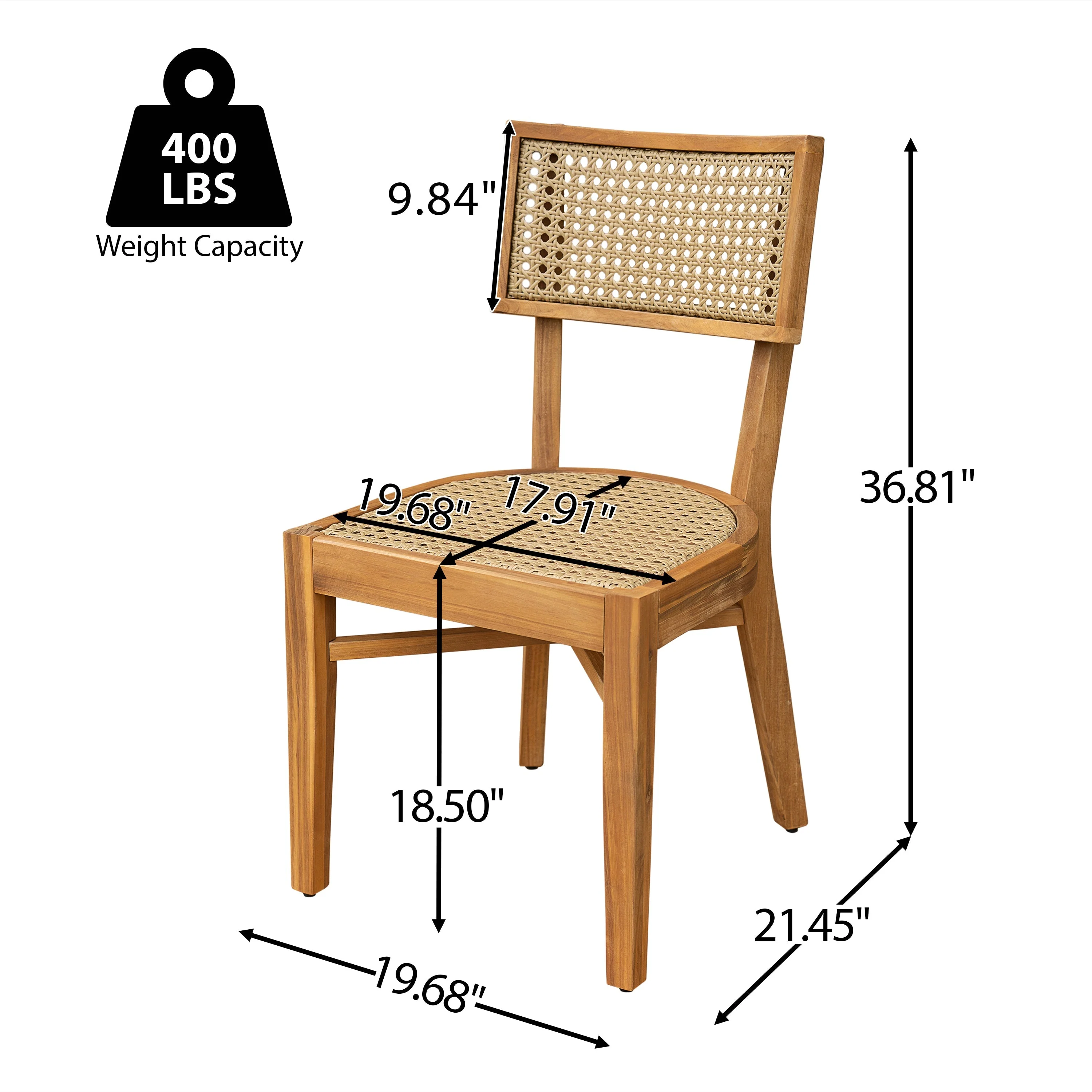 Netro Acacia Wood Dining Chair with Light Brown Wicker - Image 12