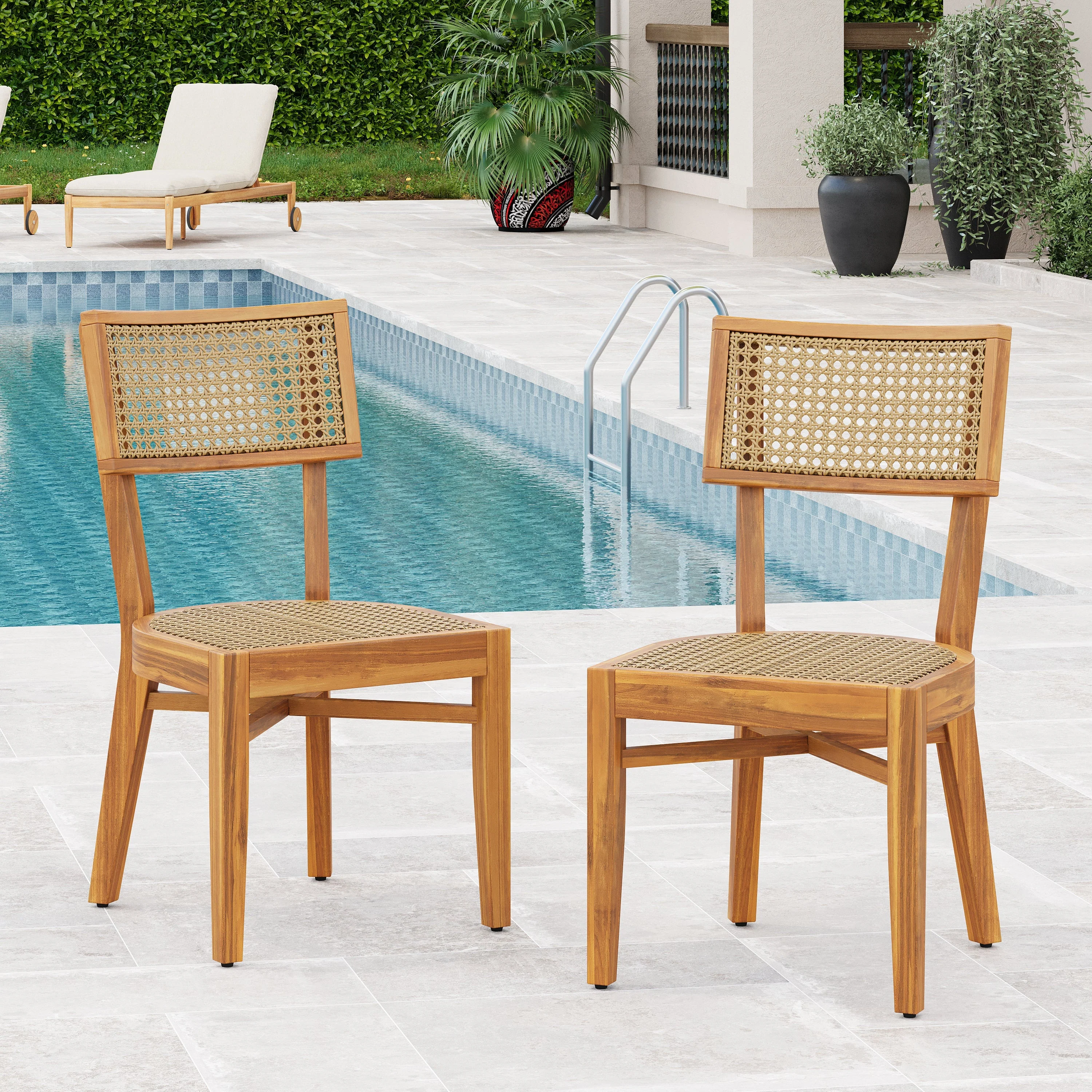 Netro Acacia Wood Dining Chair with Light Brown Wicker - Image 2