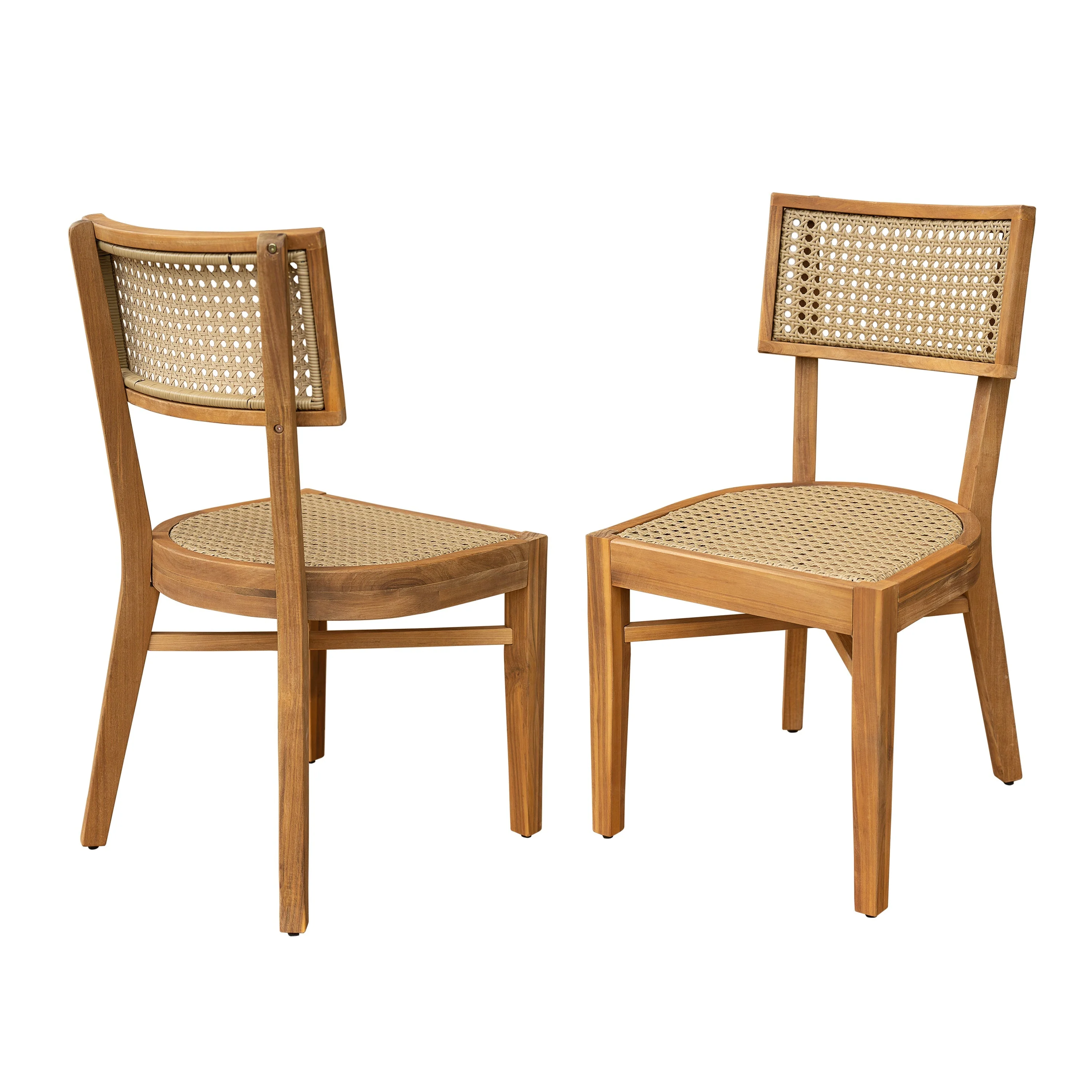 Netro Acacia Wood Dining Chair with Light Brown Wicker - Image 4