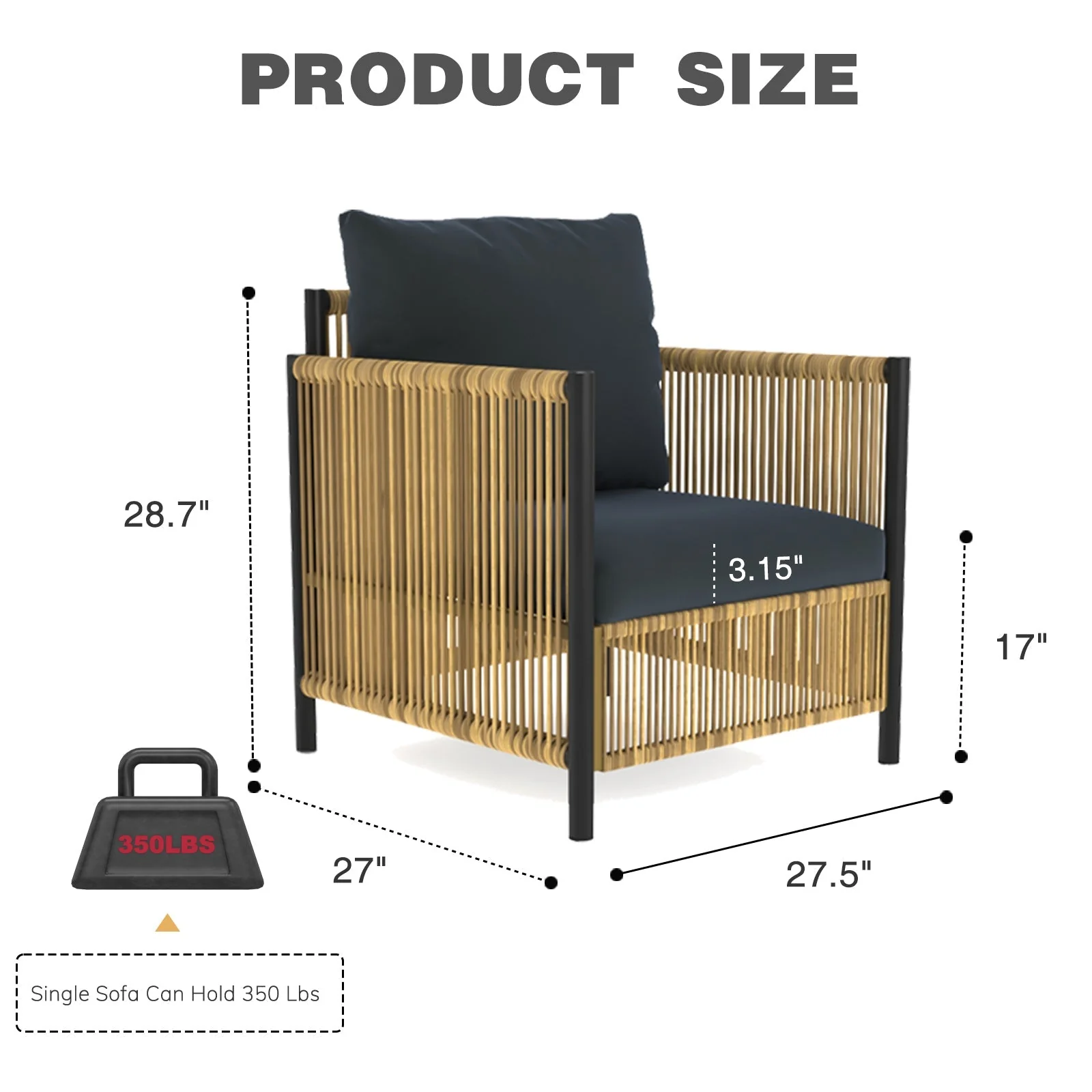 New Comming Outdoor Brown PE Wicker Sofa Set - 2 Pieces with Grey Cushions - Image 10