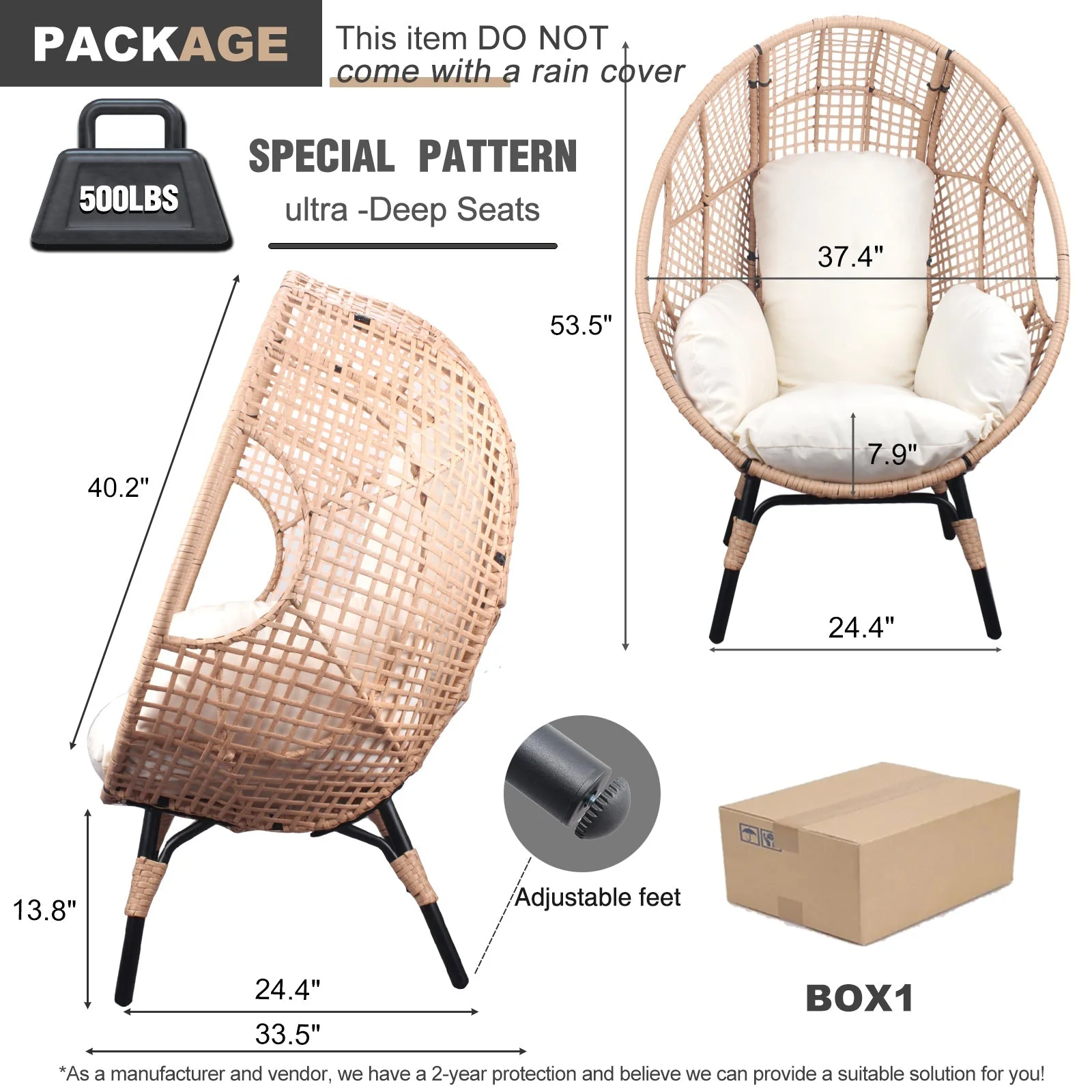 New Grid Style PE Wicker Weaving Patio Egg Chair with Natural Color Rattan Beige Cushion - Image 11