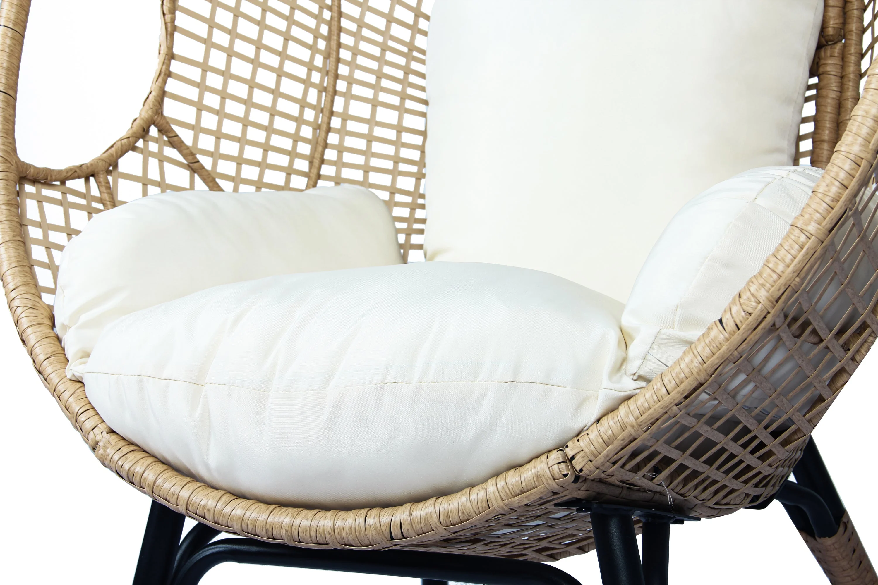 New Grid Style PE Wicker Weaving Patio Egg Chair with Natural Color Rattan Beige Cushion - Image 3
