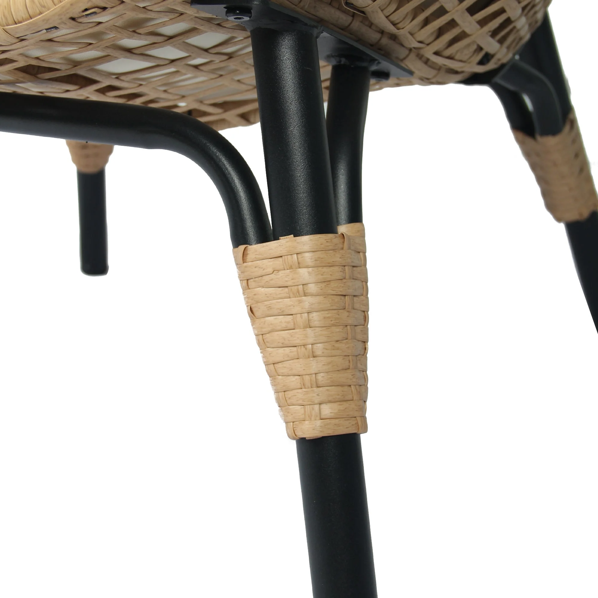 New Grid Style PE Wicker Weaving Patio Egg Chair with Natural Color Rattan Beige Cushion - Image 4