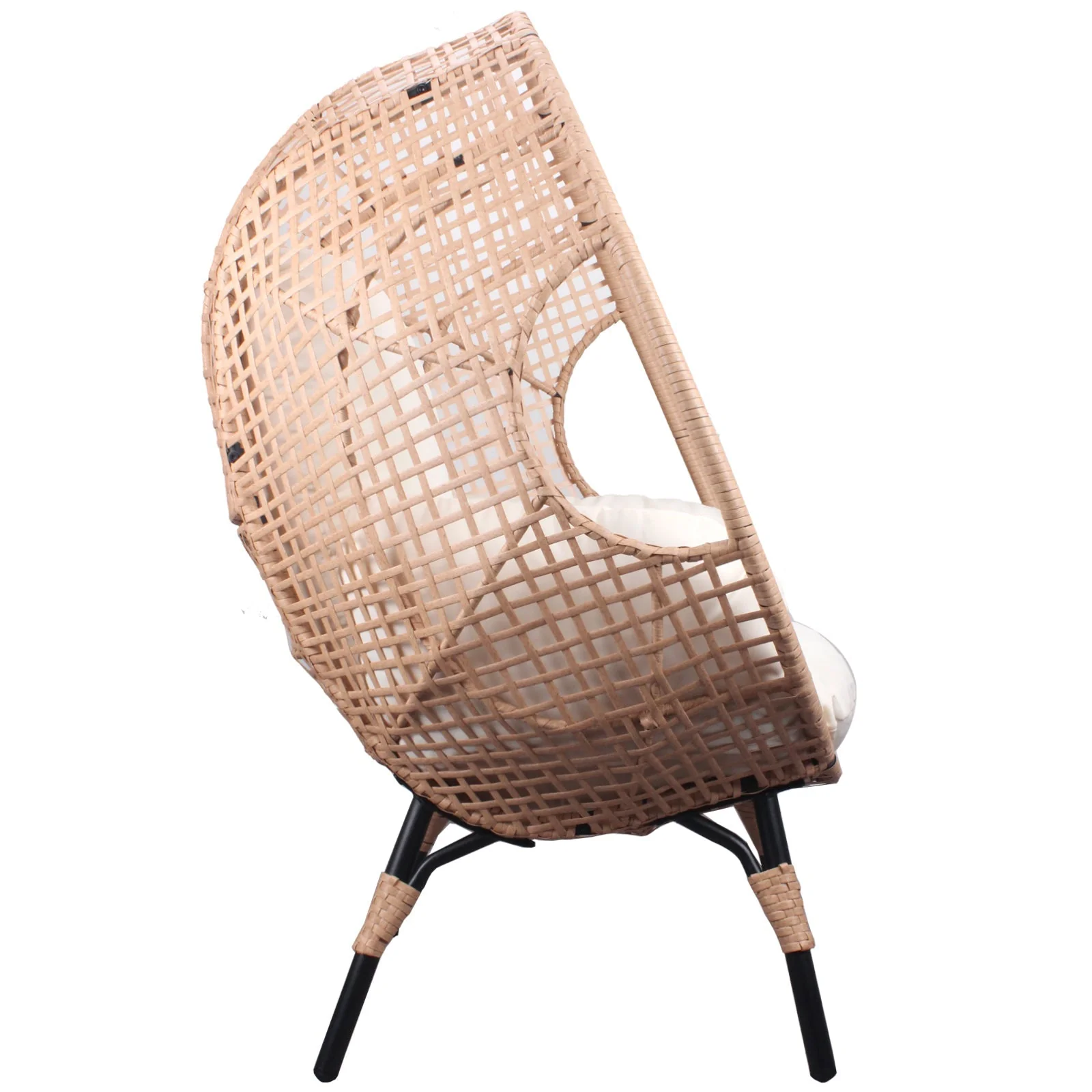 New Grid Style PE Wicker Weaving Patio Egg Chair with Natural Color Rattan Beige Cushion - Image 7