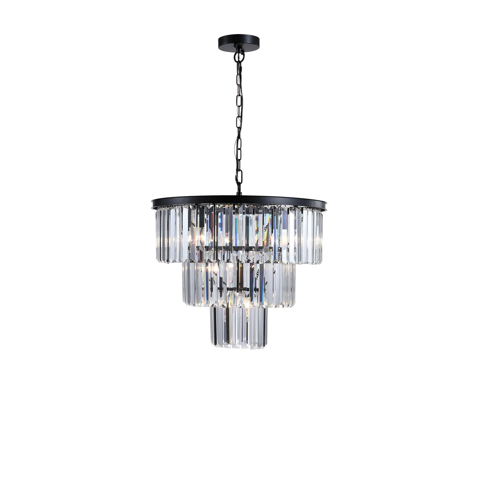 20' Modern Crystal Chandelier with Black Finish – Elegant 7-Light Pendant Light with 3 Tier Crystal Strands for Dining Room, Living Room, or Bedroom (Bulb Not Included) - Image 10