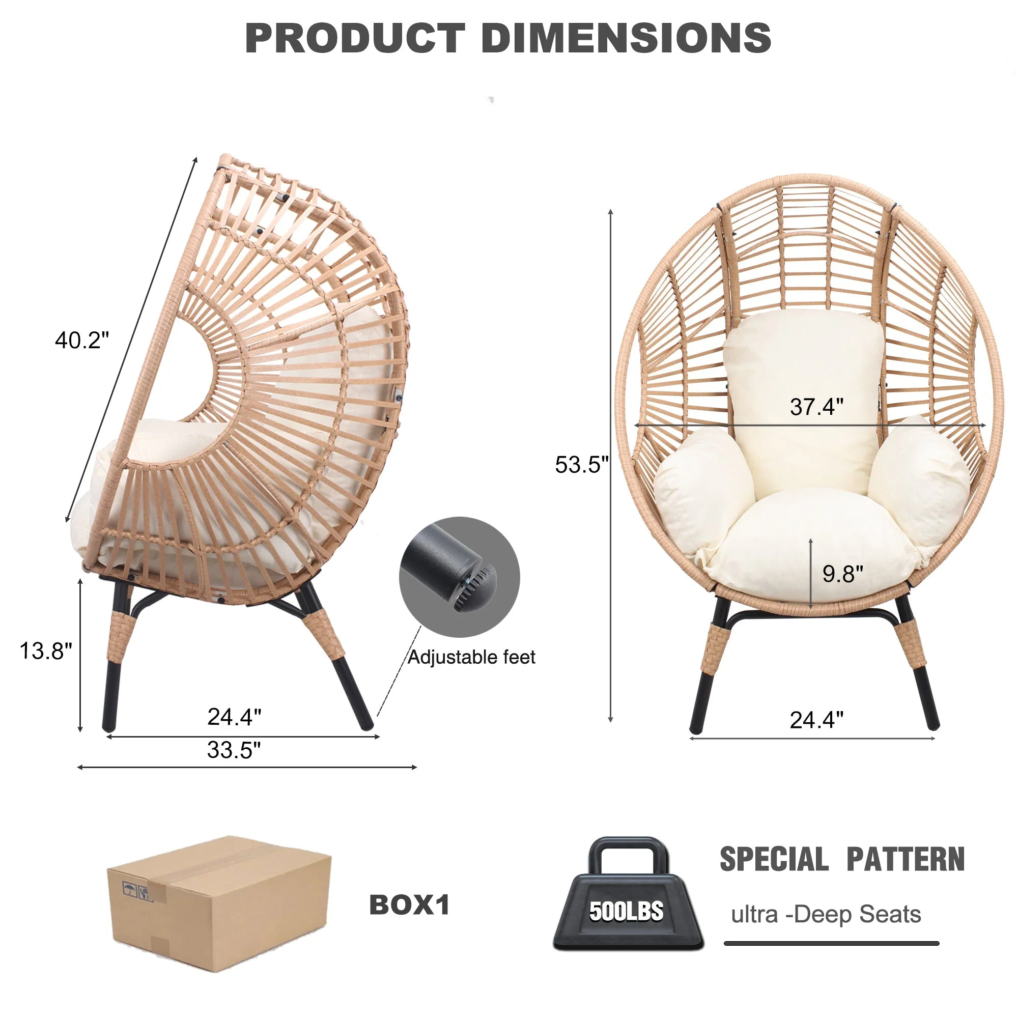 New Style PE Wicker Weaving Patio Egg Chair with Natural Color Rattan Beige Cushion - Image 6