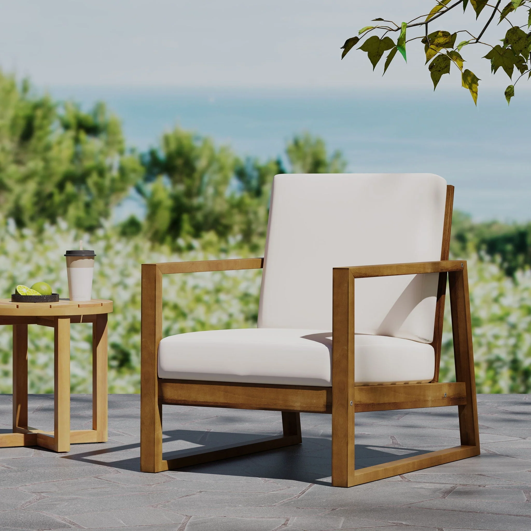Nexusia Outdoor Acacia Wood Club Chair With Slat Design - Image 4