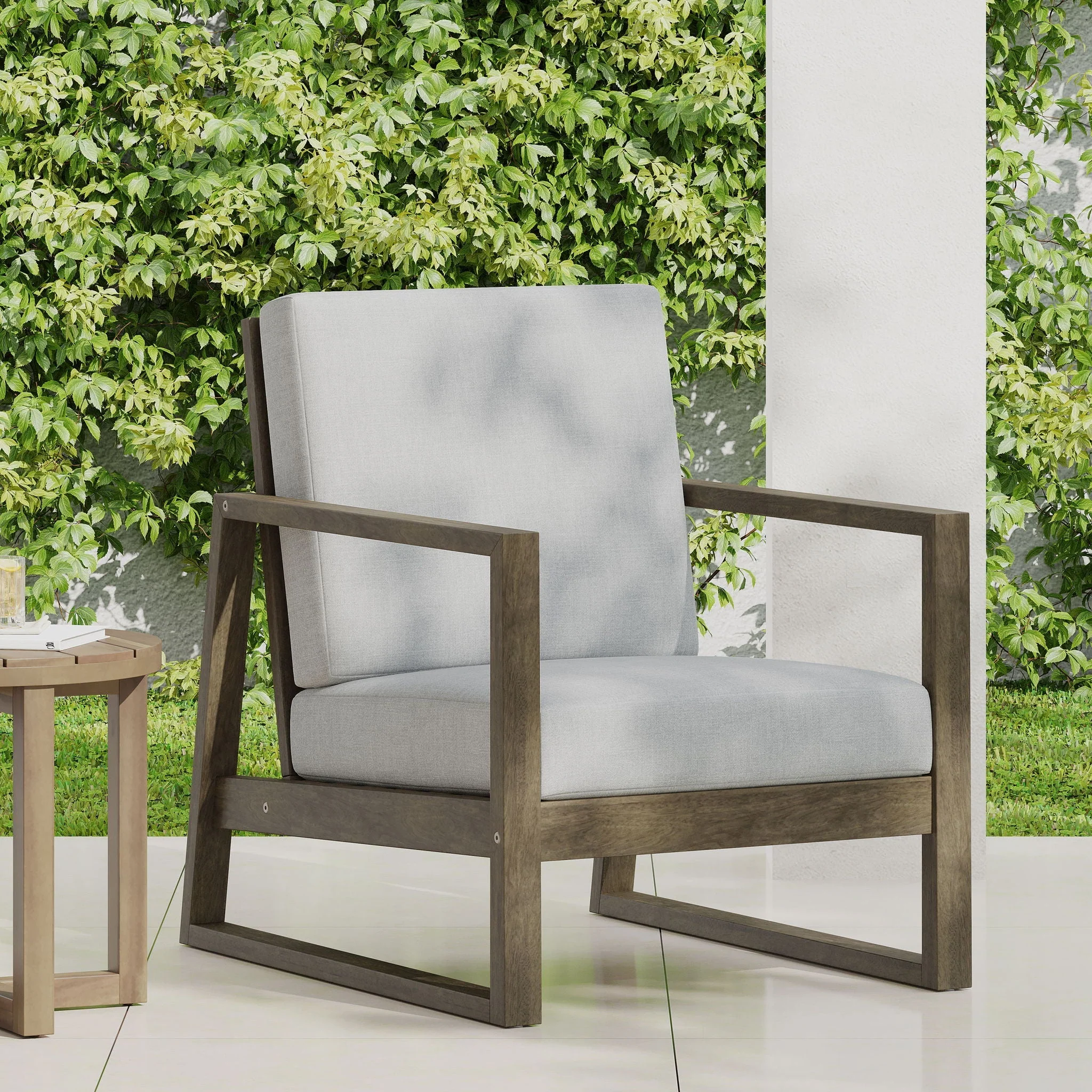 Nexusia Outdoor Acacia Wood Club Chair With Slat Design - Image 5